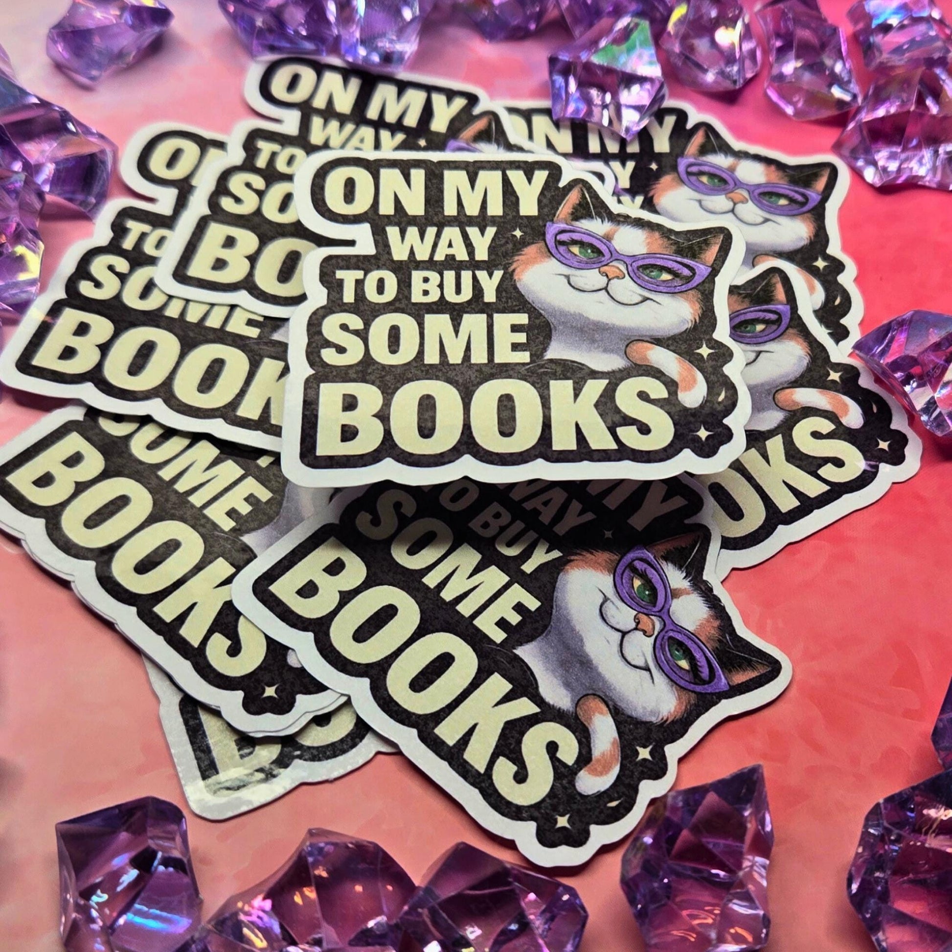 Book Lover Cat Sticker: Calico Kitten with Glasses - Laptop Decal