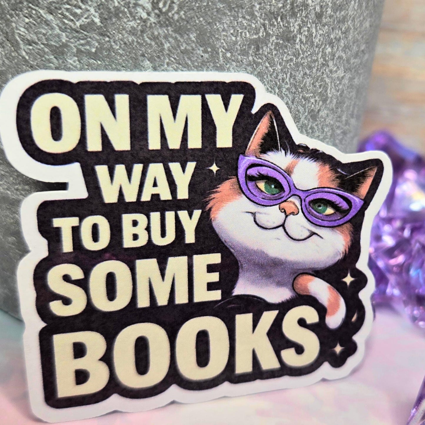Book Lover Cat Sticker: Calico Kitten with Glasses - Laptop Decal