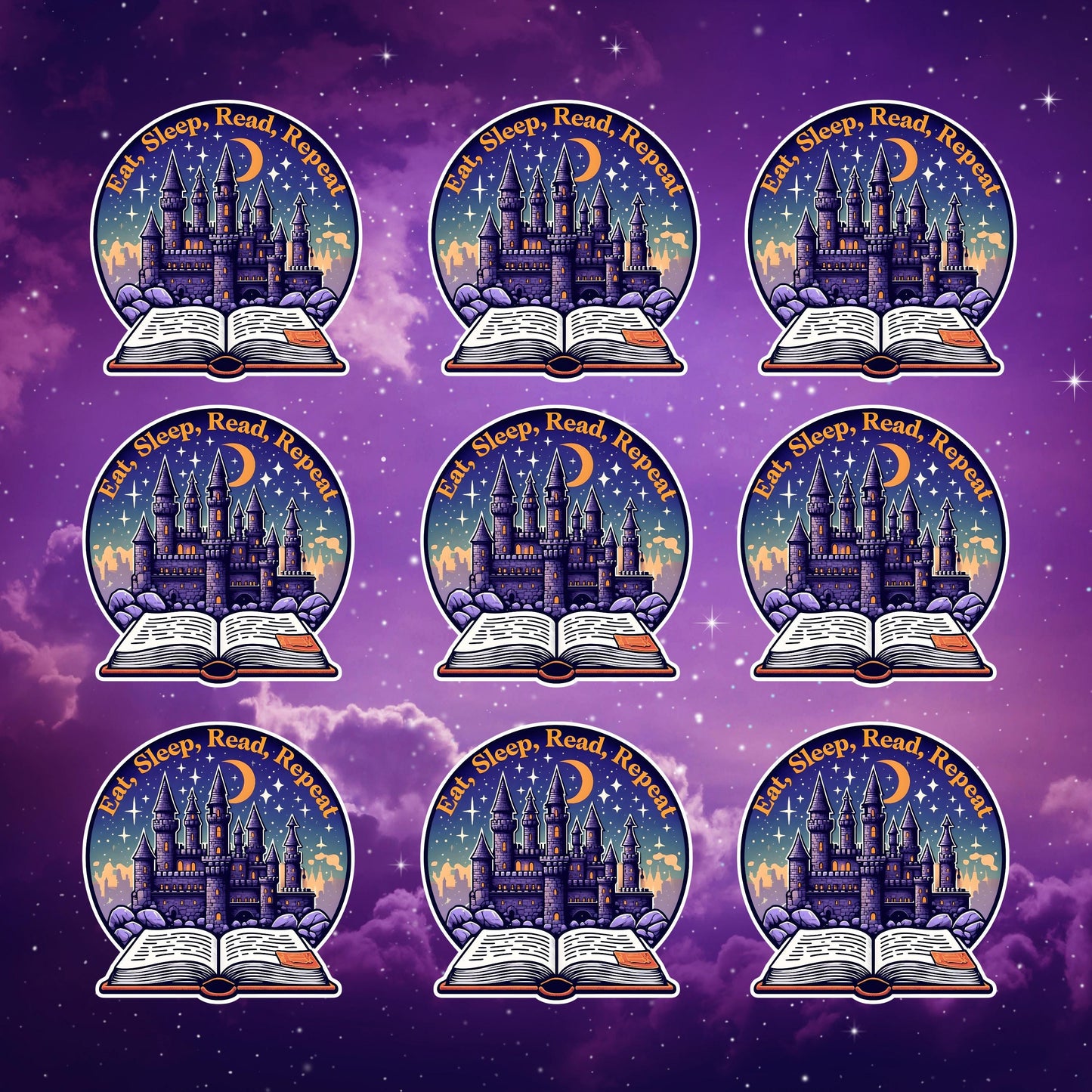 Eat, Sleep, Read, Repeat Castle & Book Sticker - Magical Literary Decal for Readers