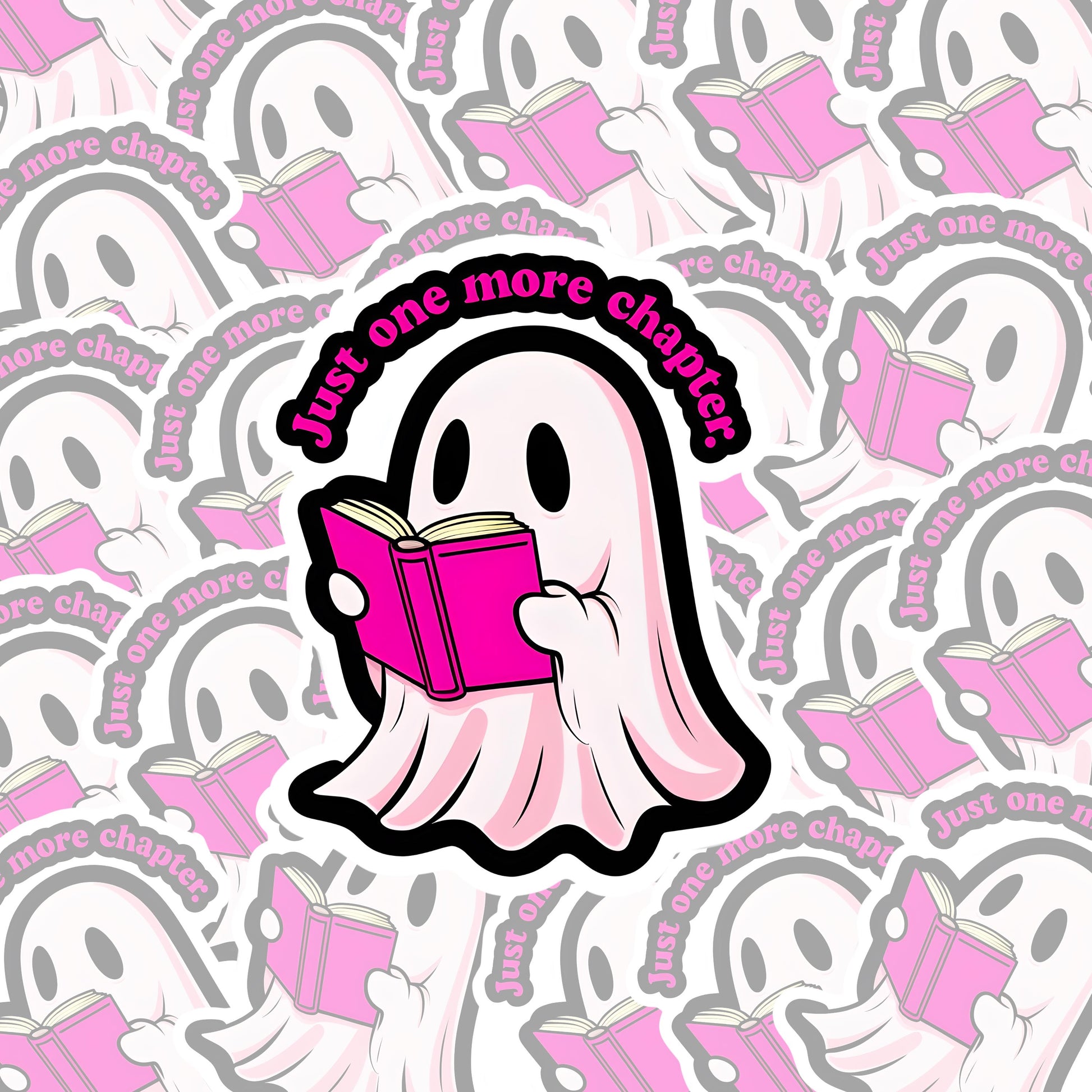 Just One More Chapter" Ghost Sticker - Book Lover's Cute Decal for Laptops & Journals