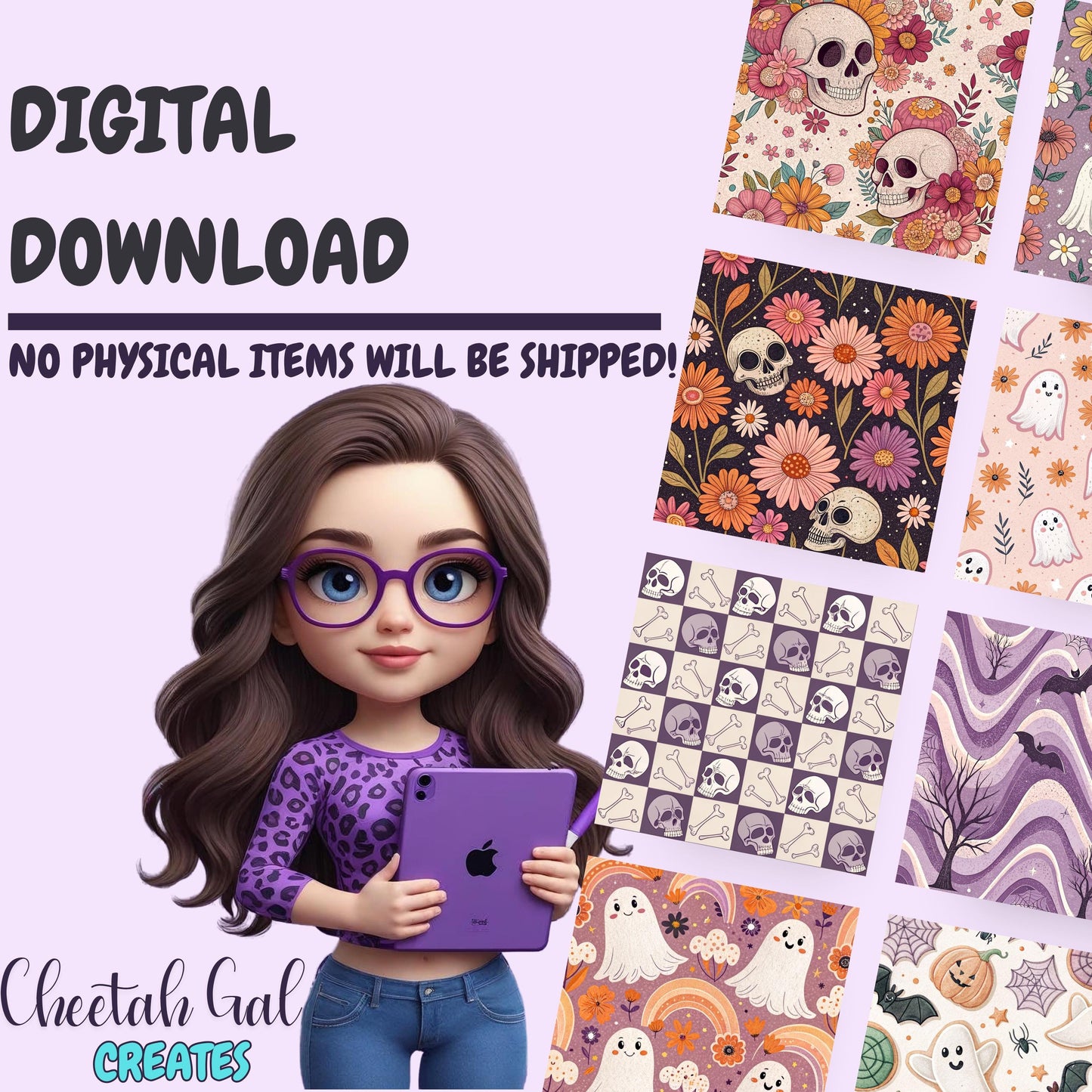 Halloween Seamless Files, Cute Ghost Seamless, Skull Seamless, Pumpkin Seamless, Spooky Halloween Pattern