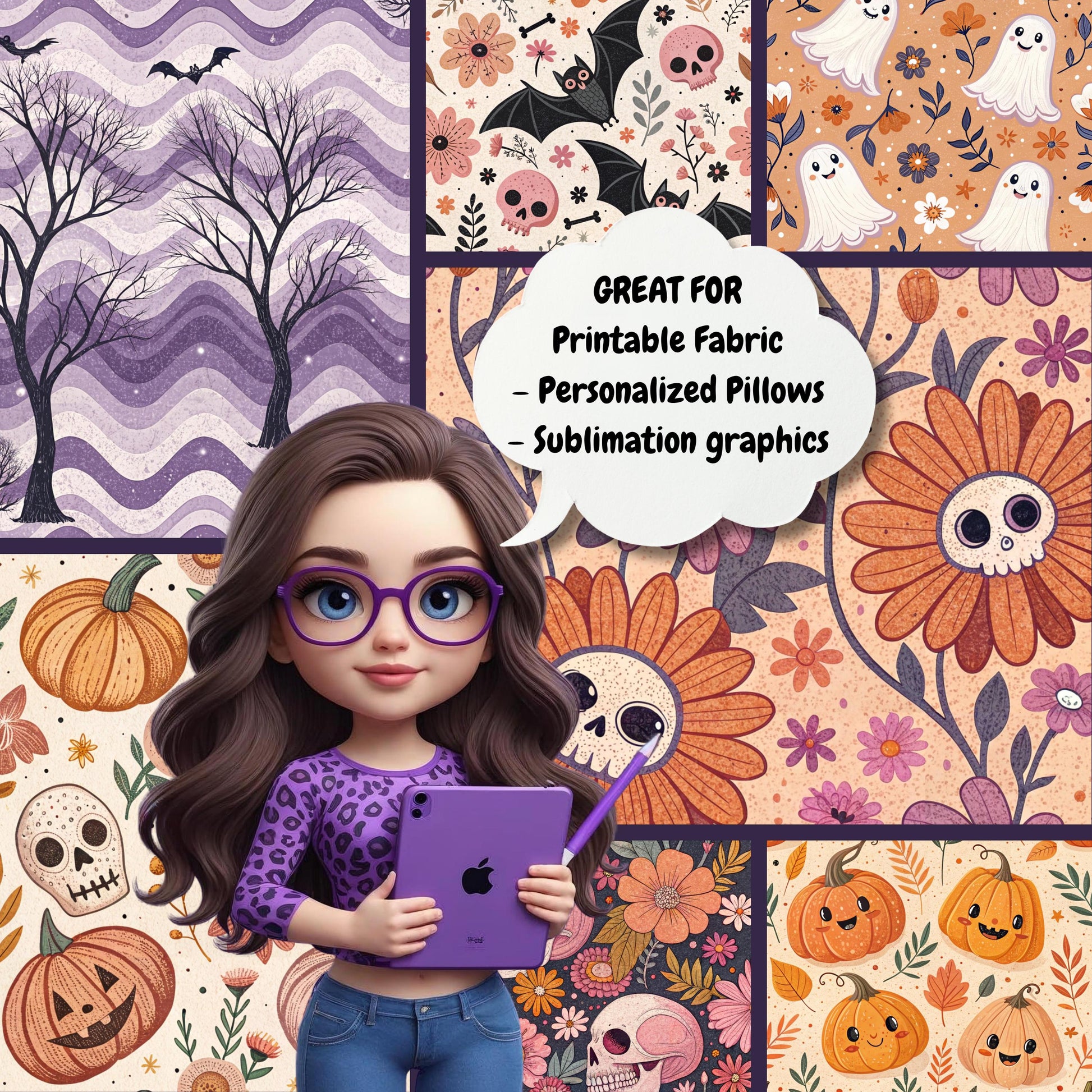 Halloween Seamless Files, Cute Ghost Seamless, Skull Seamless, Pumpkin Seamless, Spooky Halloween Pattern