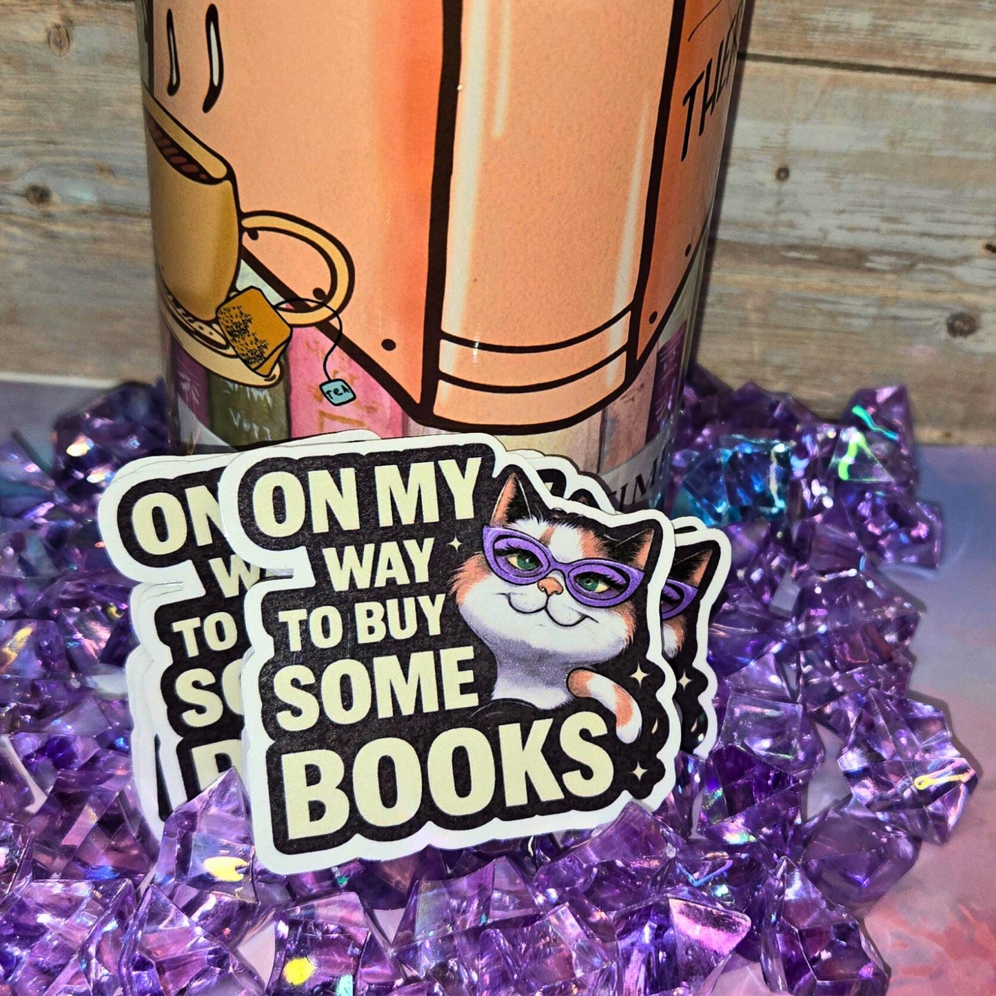 Book Lover Cat Sticker: Calico Kitten with Glasses - Laptop Decal