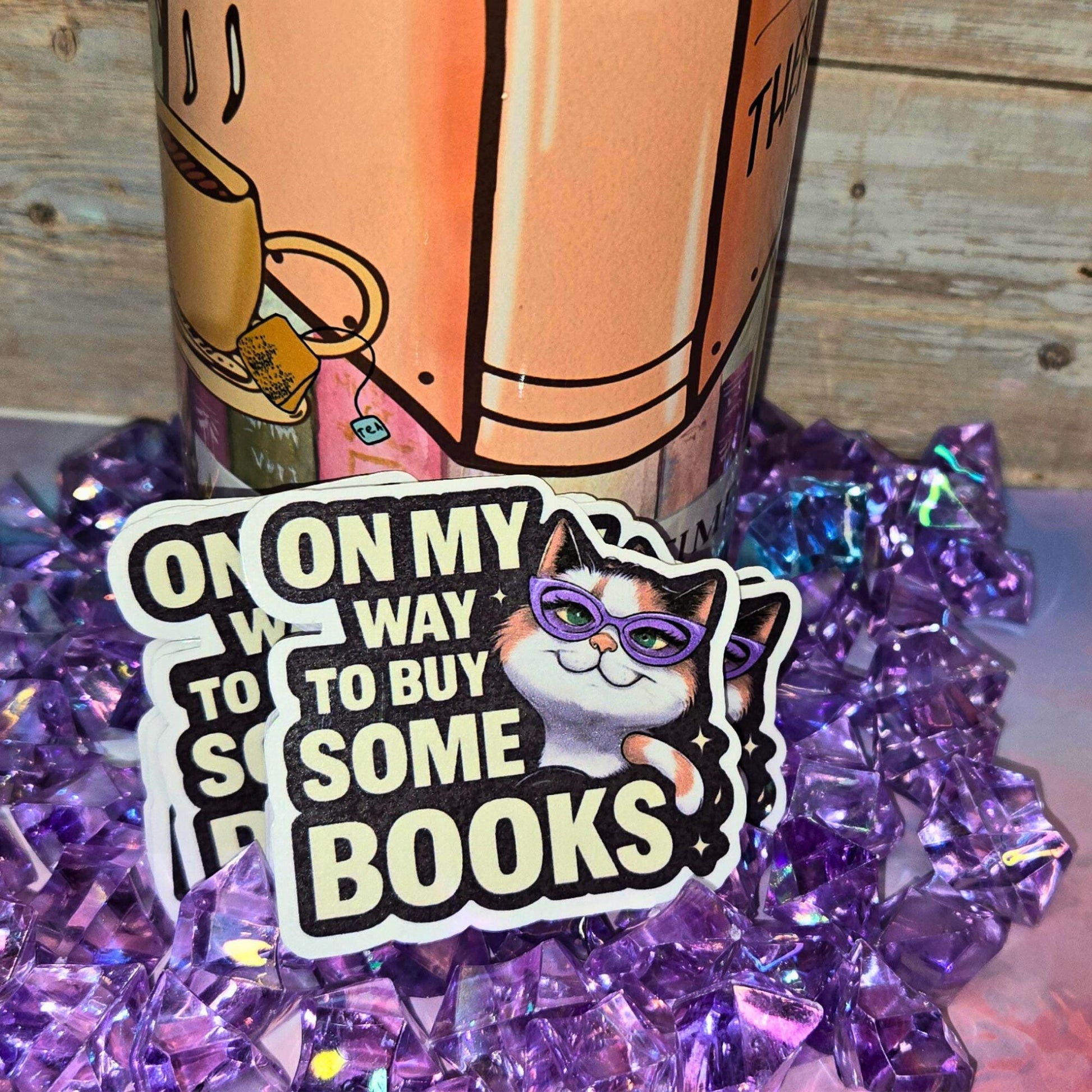Book Lover Cat Sticker: Calico Kitten with Glasses - Laptop Decal