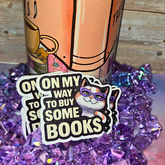 Book Lover Cat Sticker: Calico Kitten with Glasses - Laptop Decal