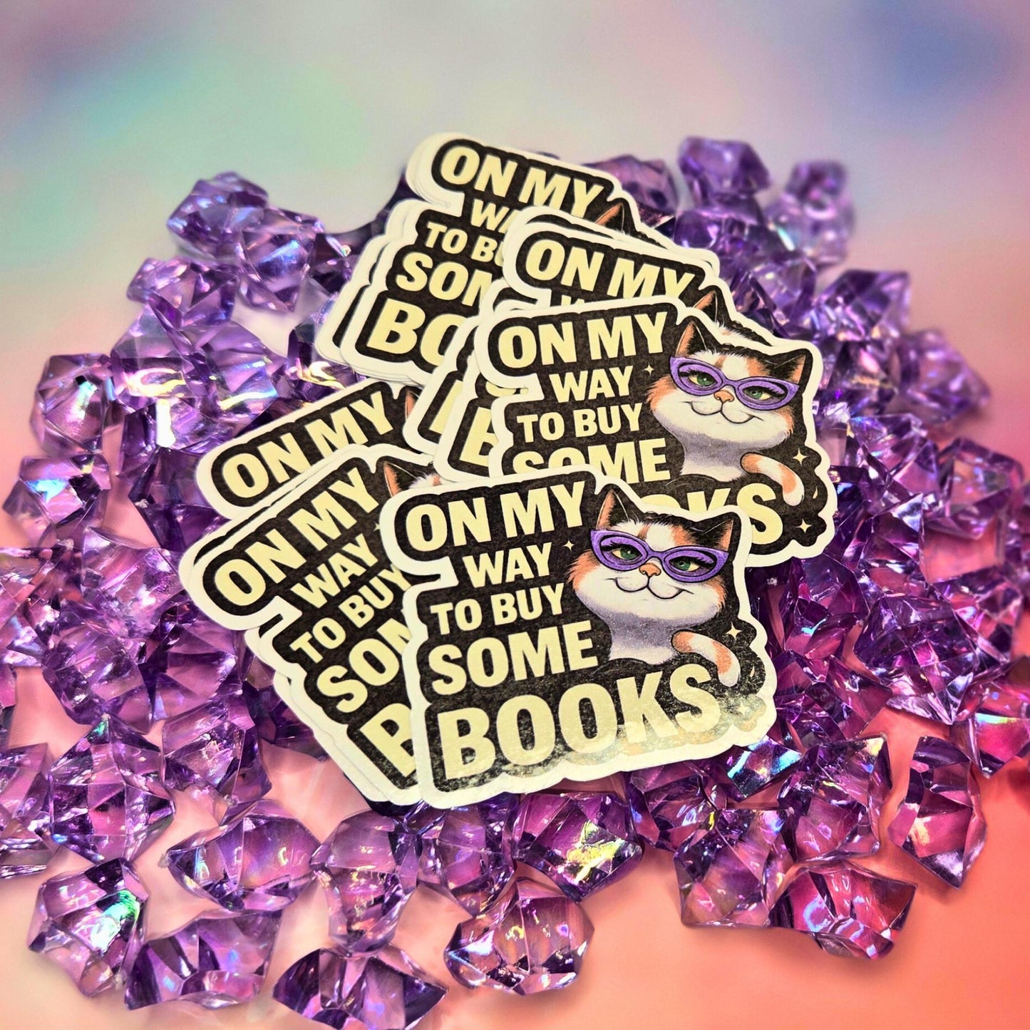 Book Lover Cat Sticker: Calico Kitten with Glasses - Laptop Decal