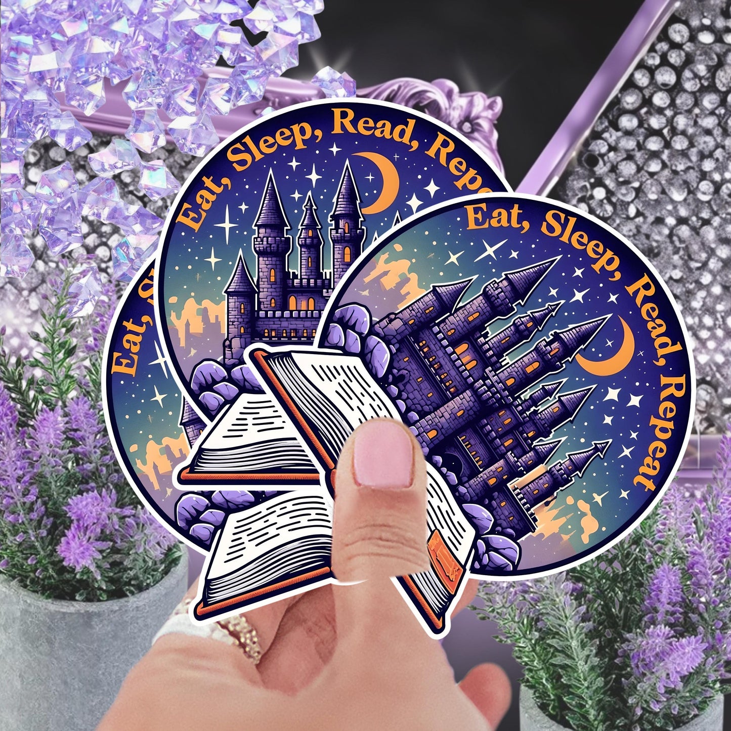 Eat, Sleep, Read, Repeat Castle & Book Sticker - Magical Literary Decal for Readers