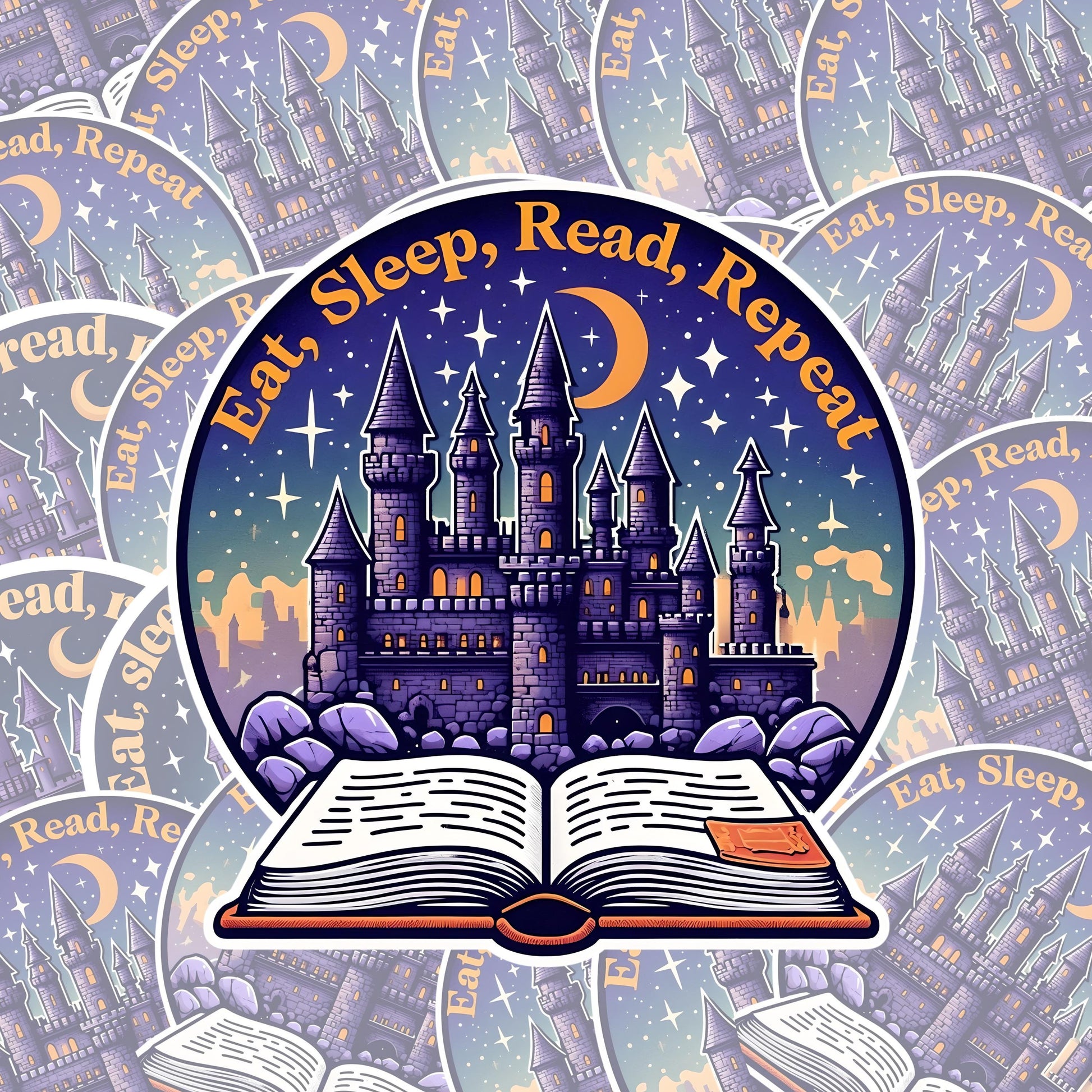 Eat, Sleep, Read, Repeat Castle & Book Sticker - Magical Literary Decal for Readers