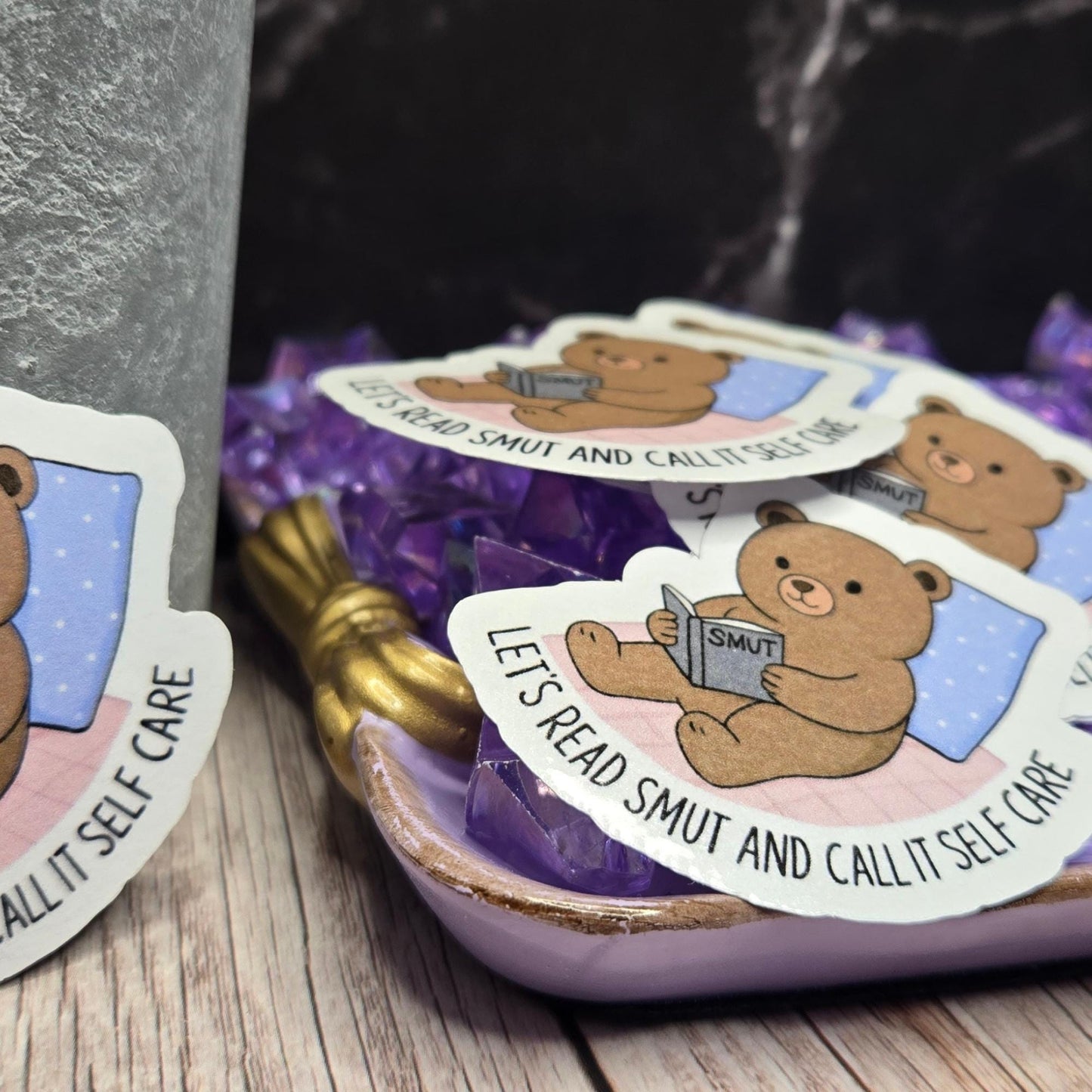 Reading Bear Sticker: "Let's Read Smut and Call It Self Care" Humorous Decal