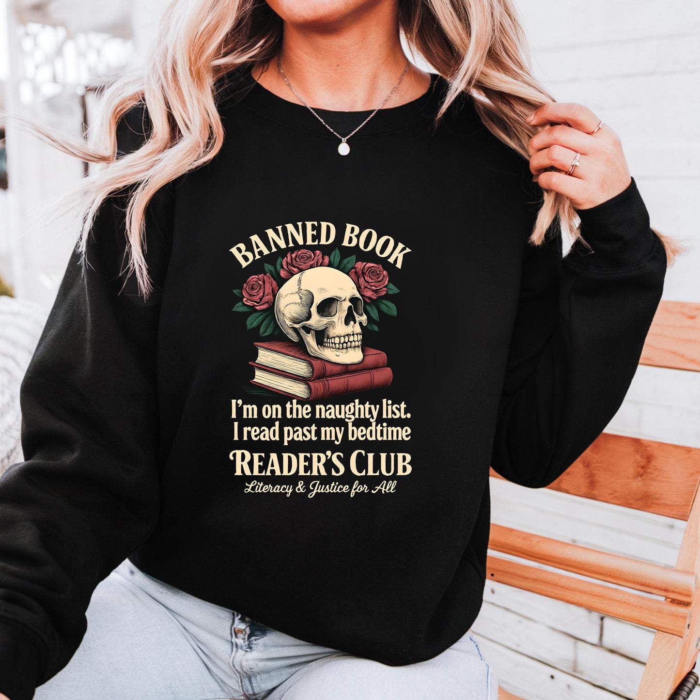 Banned Books Crewneck Sweatshirt: Dark Academia Reader - Literacy & Justice