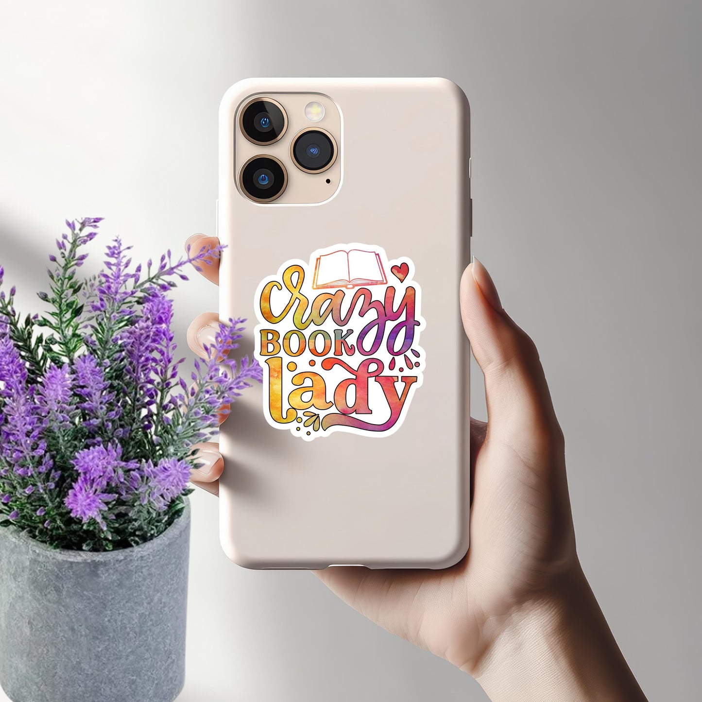 Crazy Book Lady Vinyl Sticker: Rainbow Bookworm Decal
