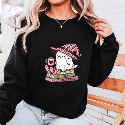 Spooky Ghost Reading Sweatshirt: Halloween Book Lover Jumper