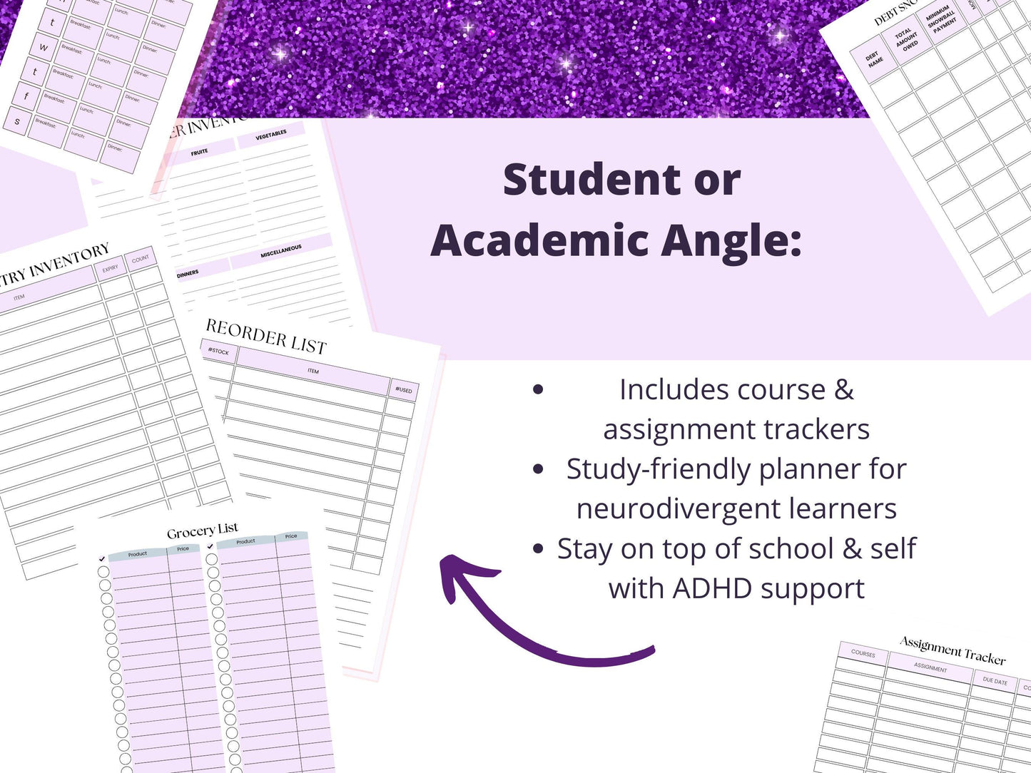 2026 ADHD Digital Planner Printable | Focused Productivity Journal with Monthly Weekly Daily Layouts for Adults & Teens
