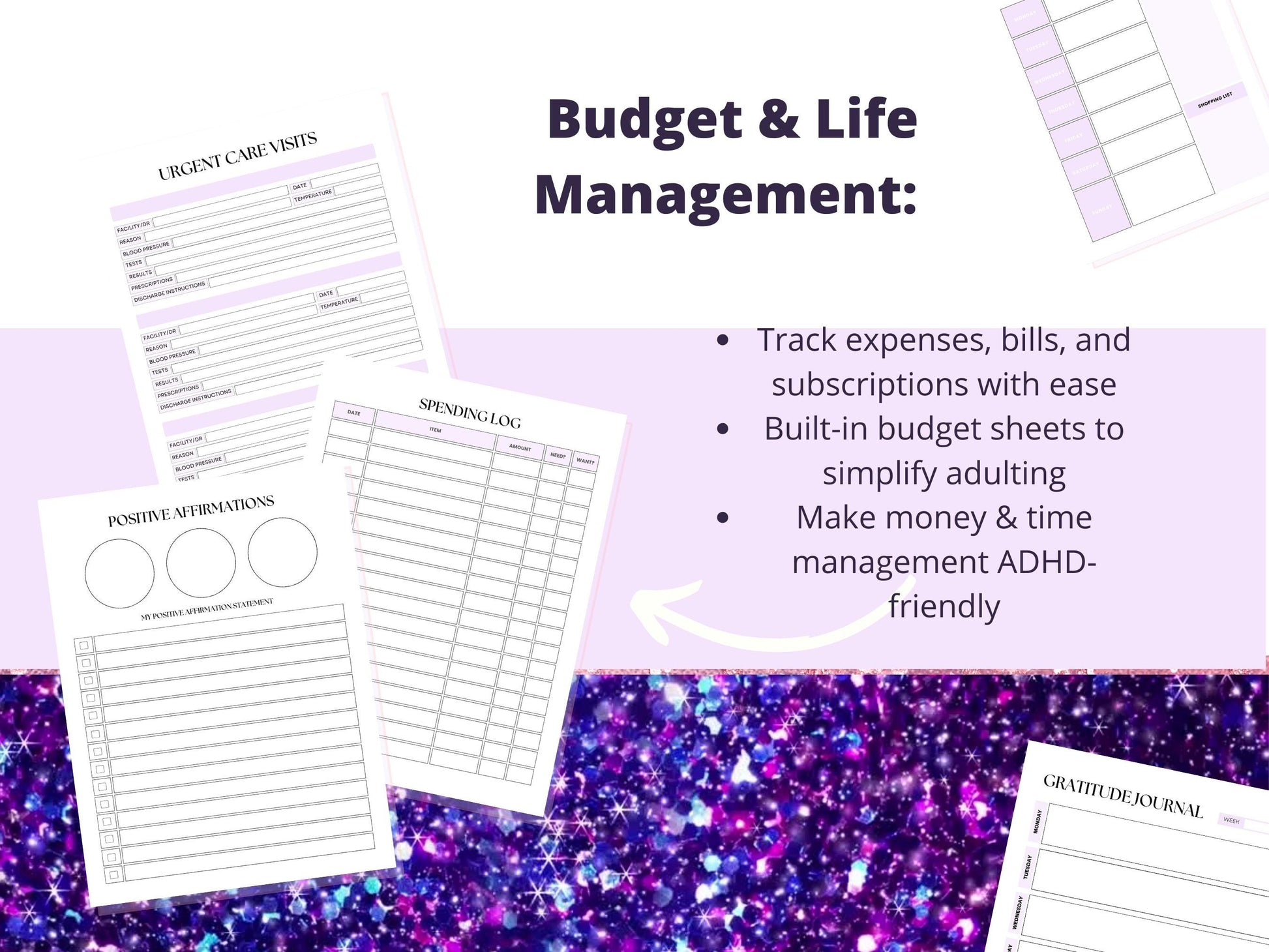 2026 ADHD Digital Planner Printable | Focused Productivity Journal with Monthly Weekly Daily Layouts for Adults & Teens