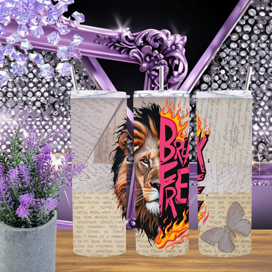 Fierce Lion Brave Flames Tumbler 20 oz - Unique Inspirational Wildlife Cup for Daily Use