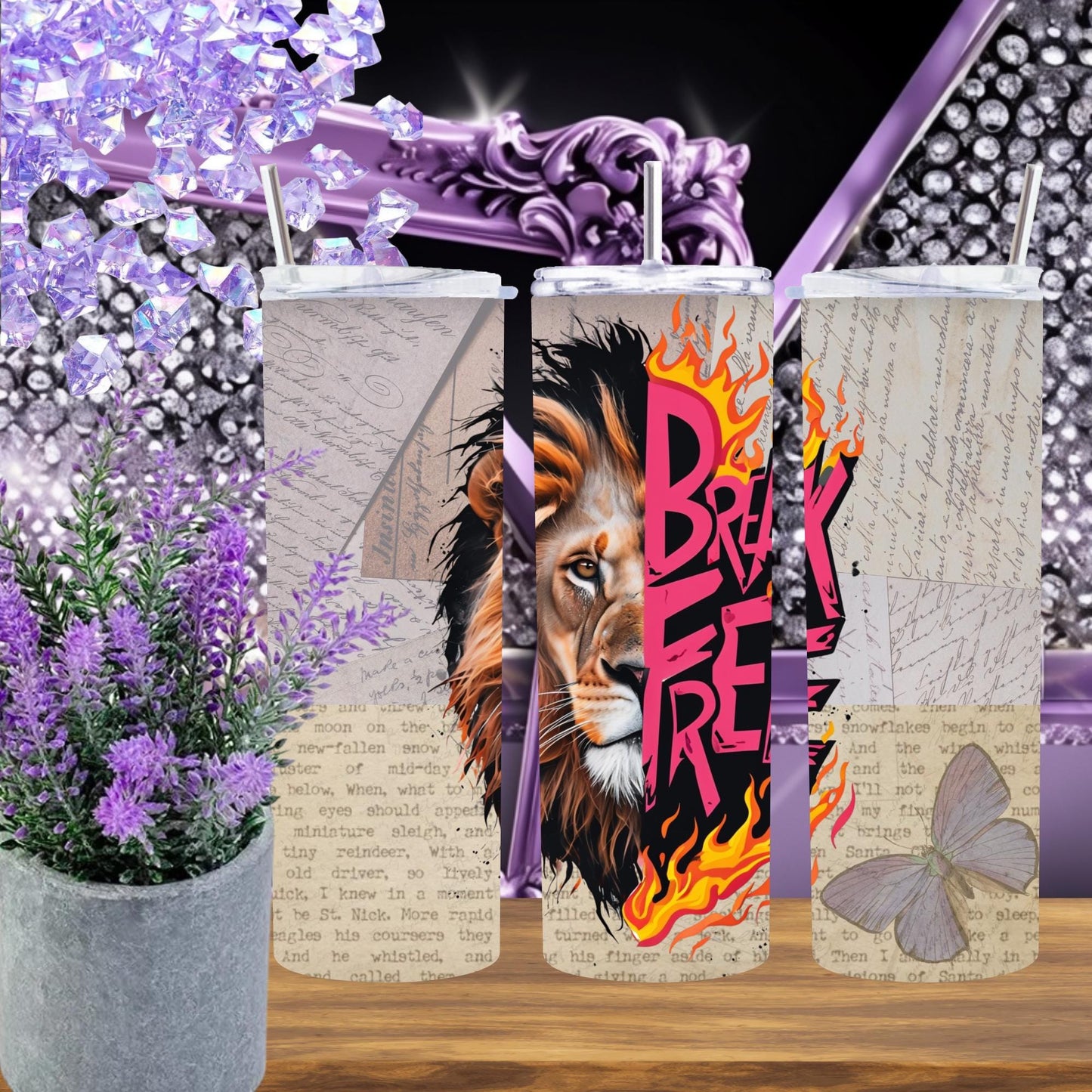 Fierce Lion Brave Flames Tumbler 20 oz - Unique Inspirational Wildlife Cup for Daily Use