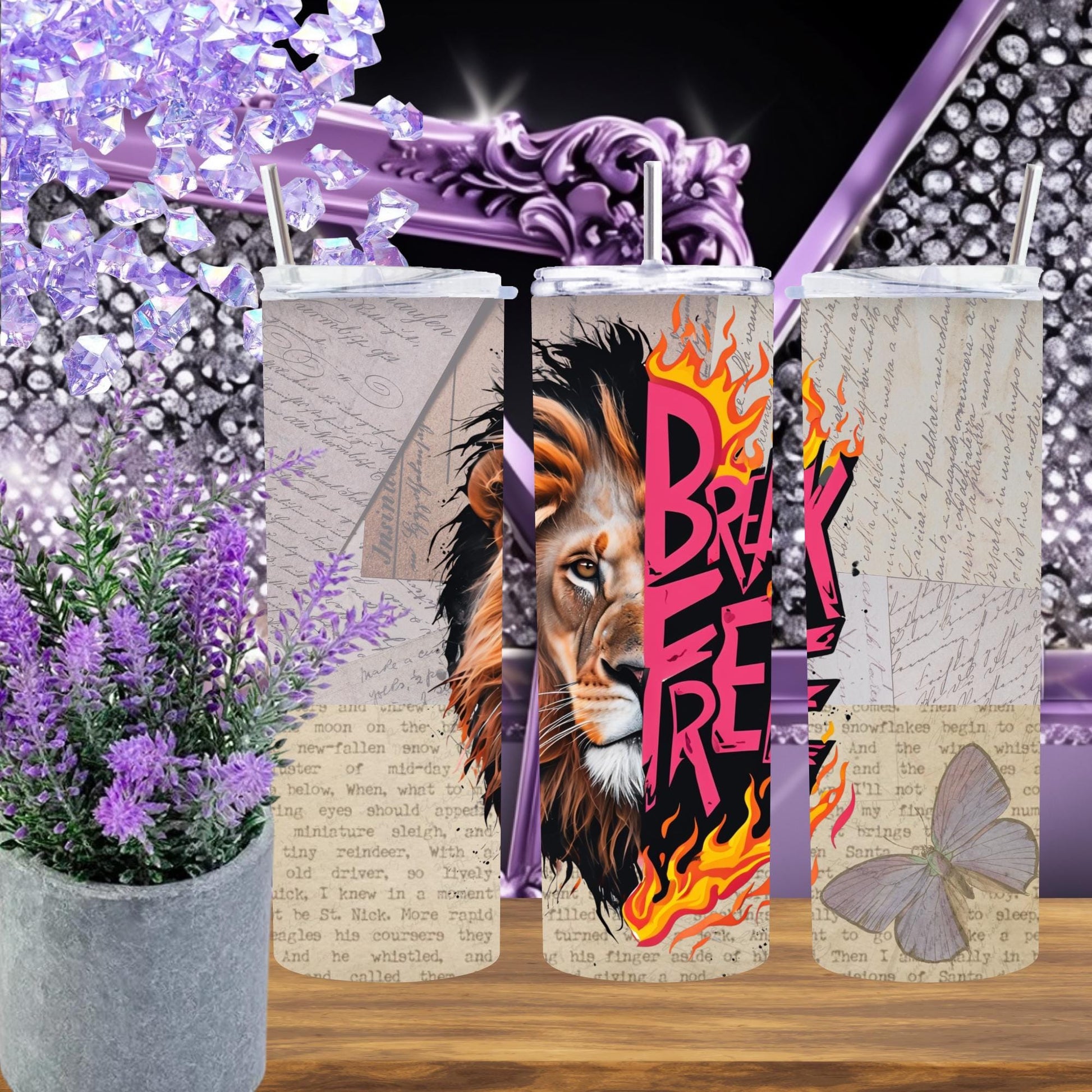 Fierce Lion Brave Flames Tumbler 20 oz - Unique Inspirational Wildlife Cup for Daily Use