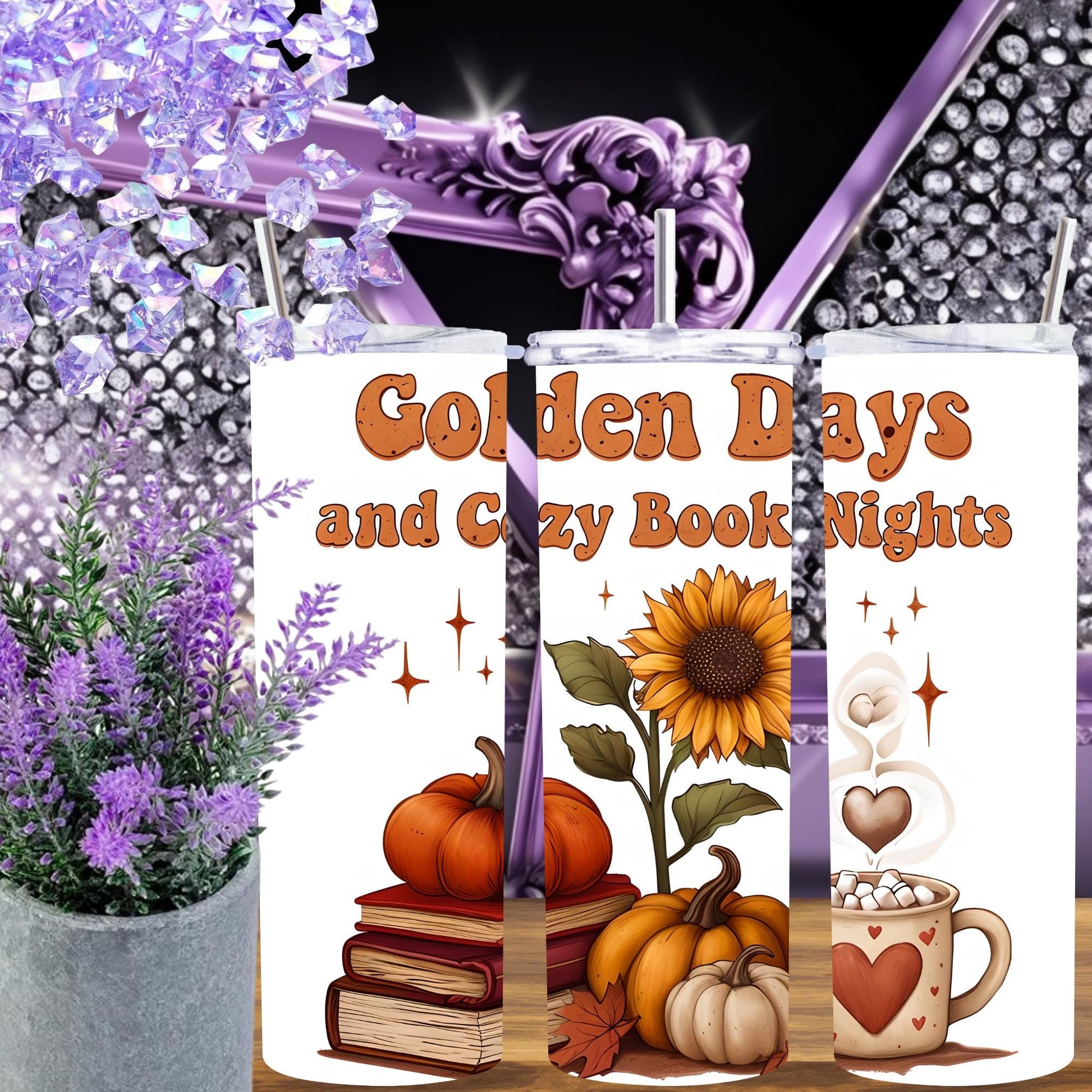 Fall Book Lover Tumbler – 20oz Golden Days Mug – Cozy Reading Cup, Autumn Aesthetic Gift, Bookish Coffee Tumbler, Pumpkin Spice Vibes