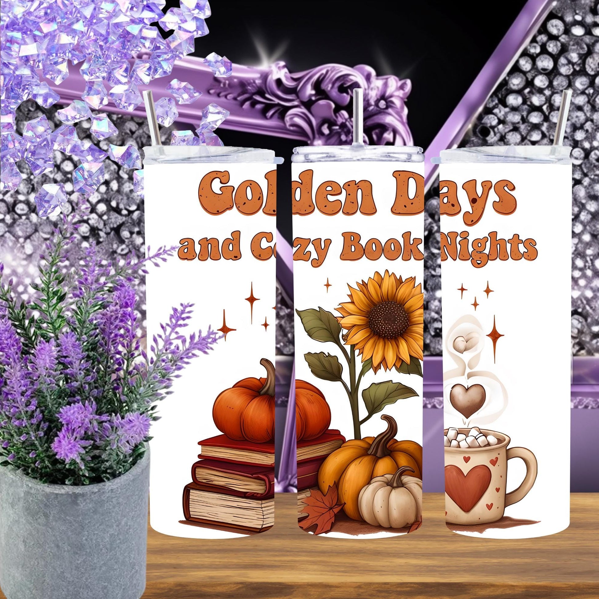 Fall Book Lover Tumbler – 20oz Golden Days Mug – Cozy Reading Cup, Autumn Aesthetic Gift, Bookish Coffee Tumbler, Pumpkin Spice Vibes