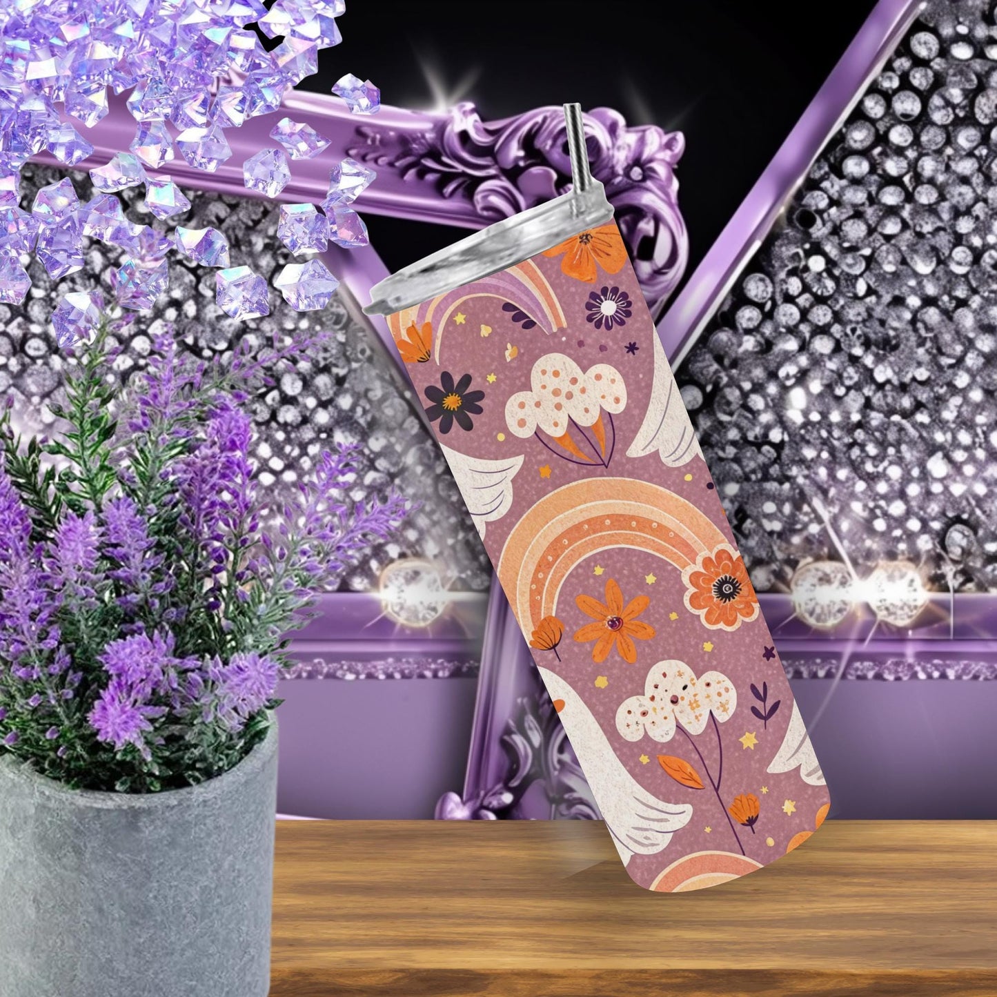 Cute Ghost Rainbow Tumbler – 20oz Skinny Pastel Halloween Mug – Spooky Cute Cup, Kawaii Ghost Gift, Rainbow Fall Aesthetic Tumbler