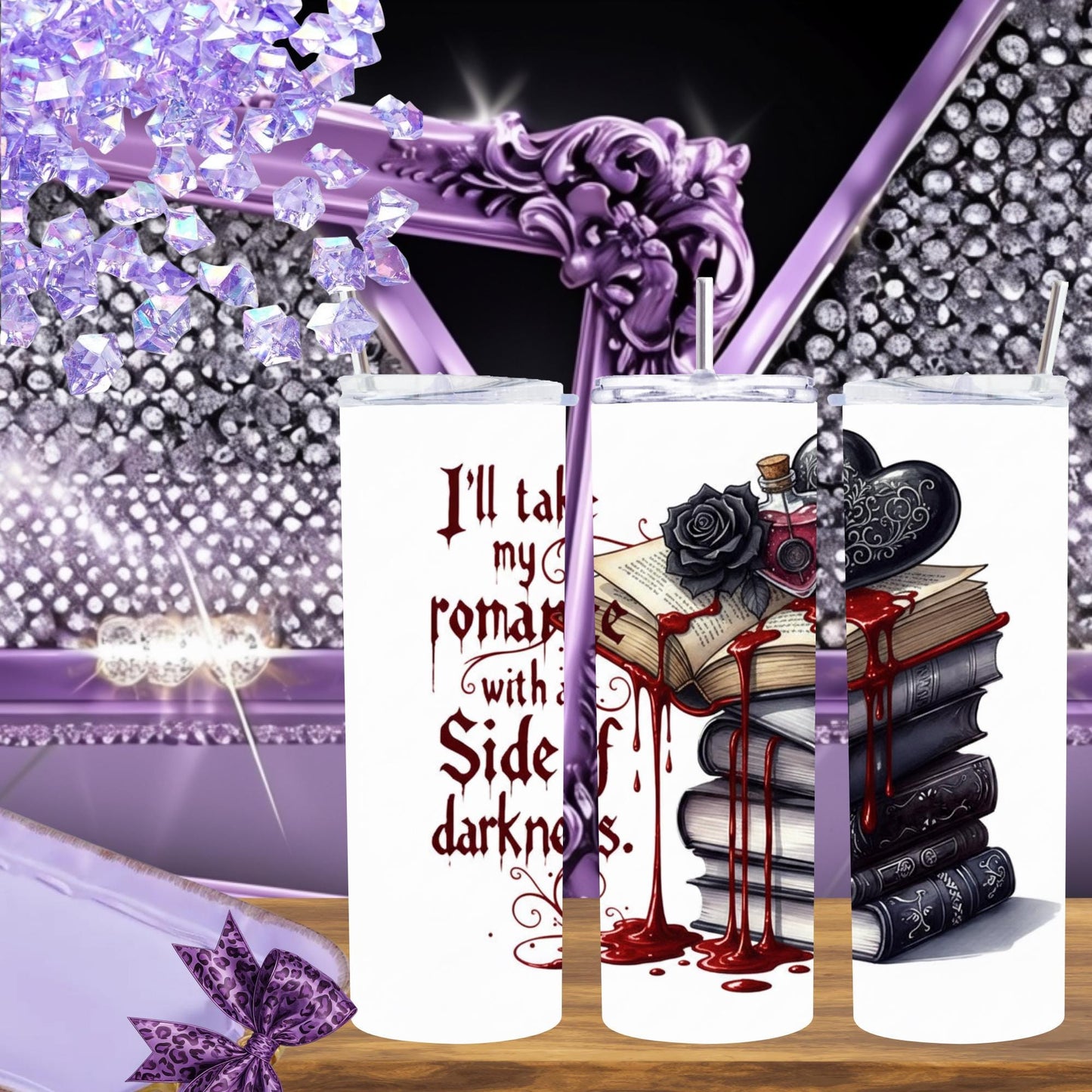 Gothic Dark Romance Tumbler – 20oz Book Lover Mug – Spicy Fantasy Reader Gift, Dark Academia Cup, Vampy Bookish Coffee Tumbler