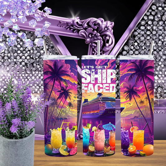 Let's Get Ship Faced 20 oz Stainless Steel Tumbler for Cruise Lovers - Fun Nautical Drinkware