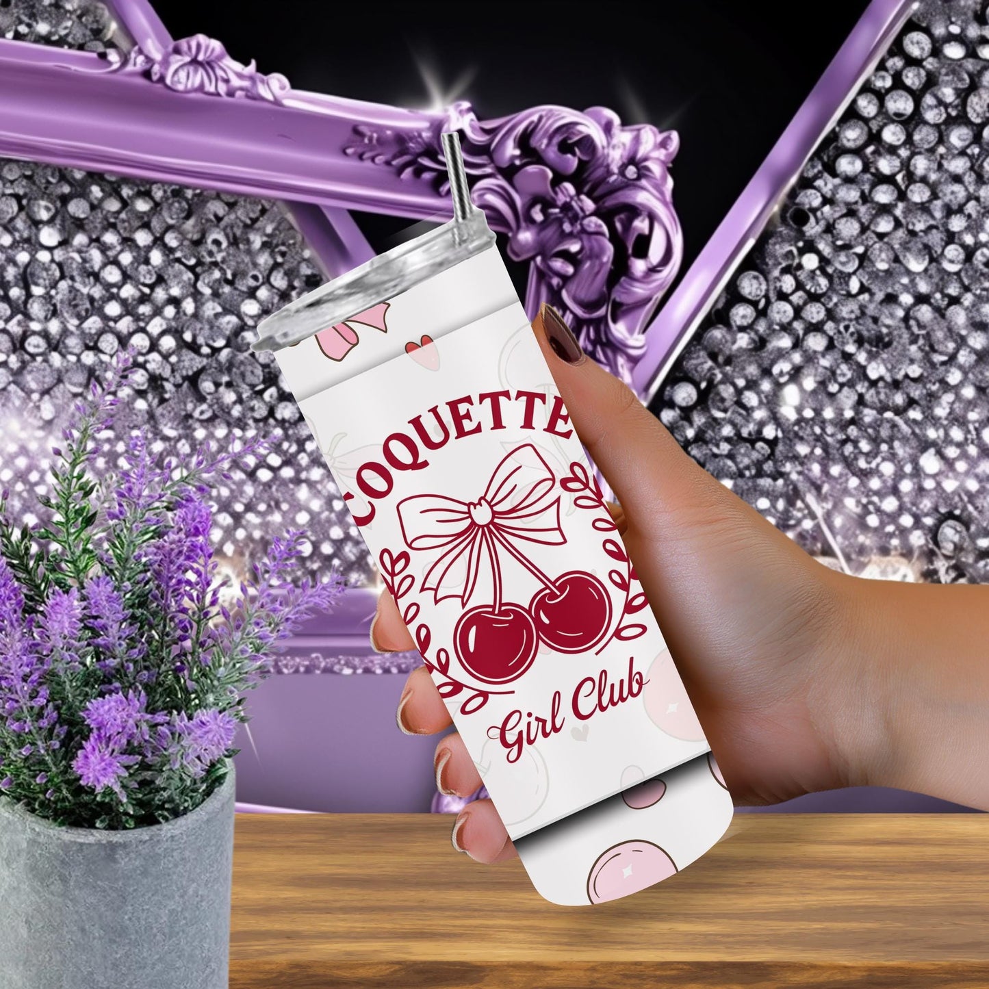 Coquette Girl Club 20oz Tumbler - Cherry & Bow Design - Insulated Stainless Steel