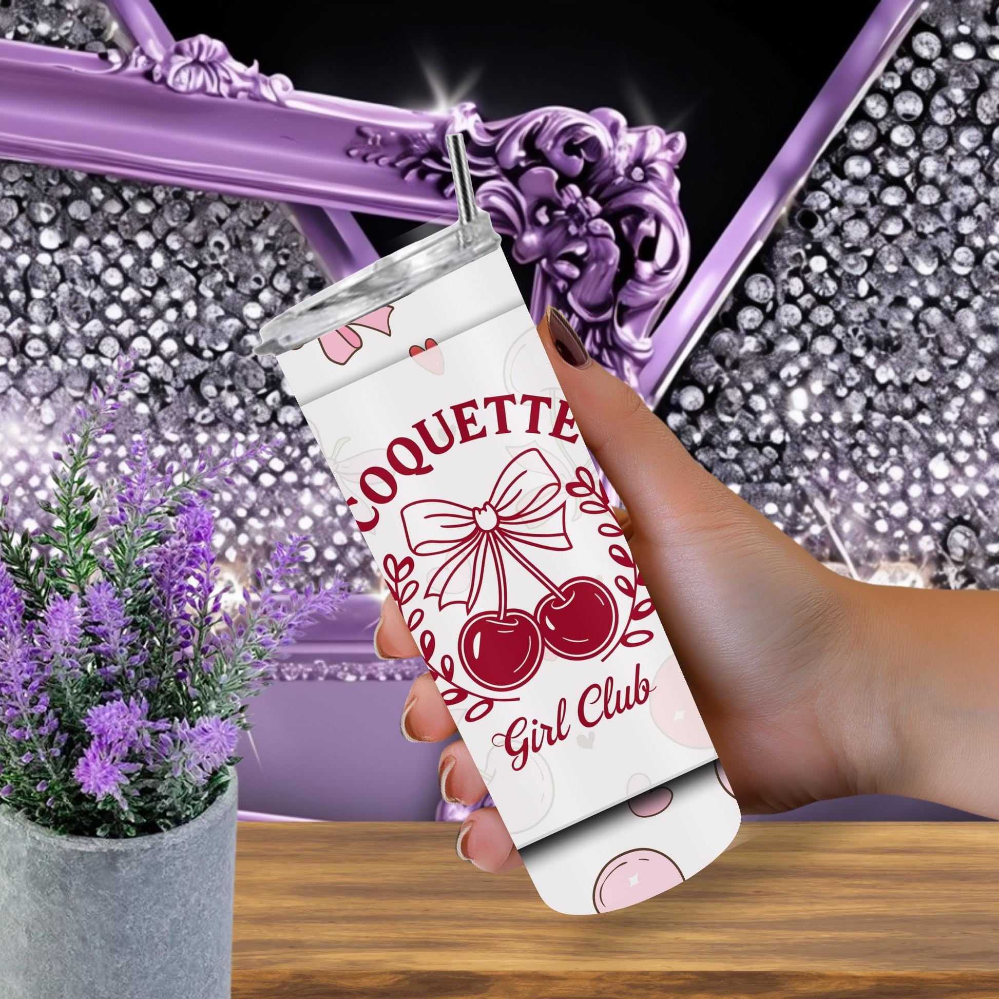 Coquette Girl Club 20oz Tumbler - Cherry & Bow Design - Insulated Stainless Steel