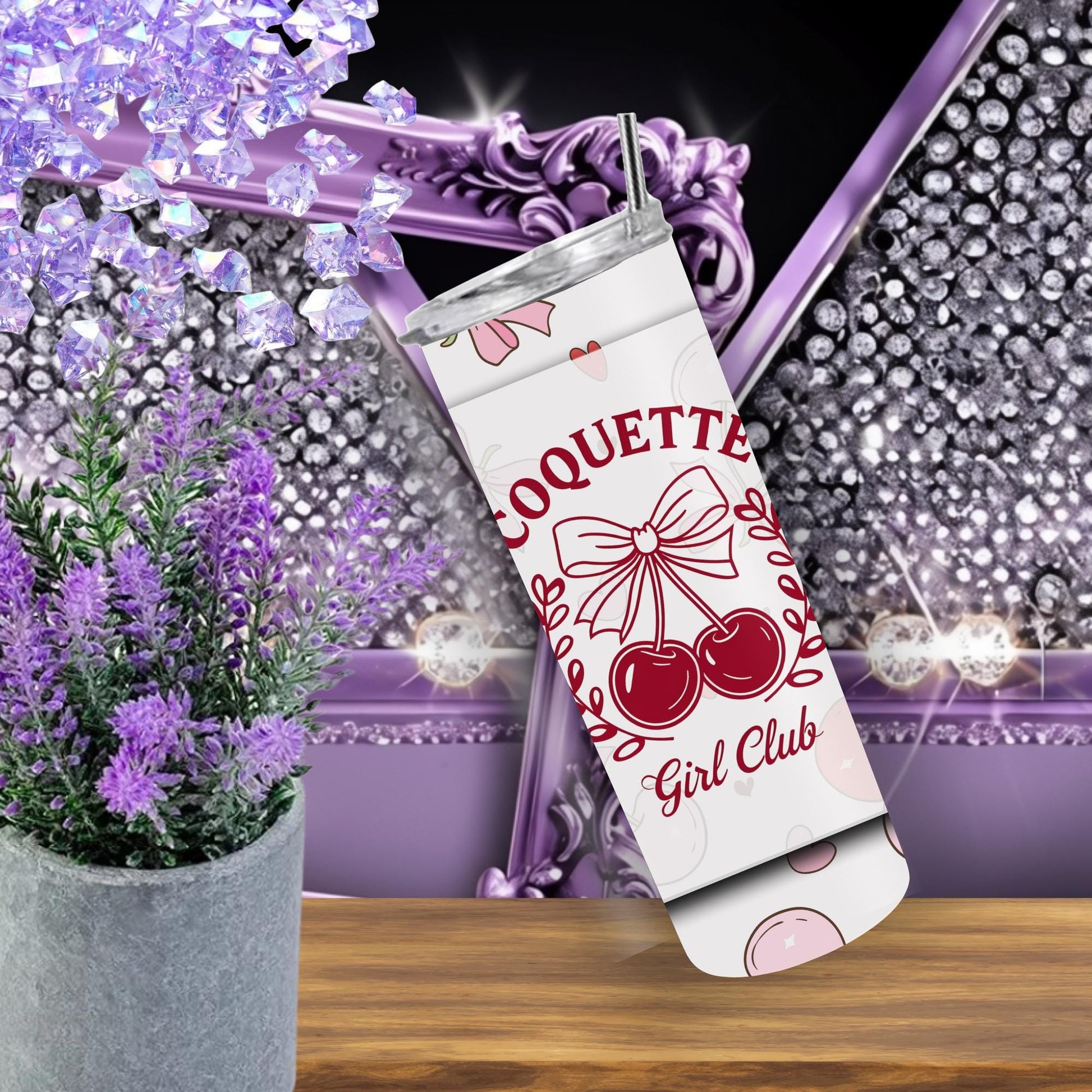 Coquette Girl Club 20oz Tumbler - Cherry & Bow Design - Insulated Stainless Steel