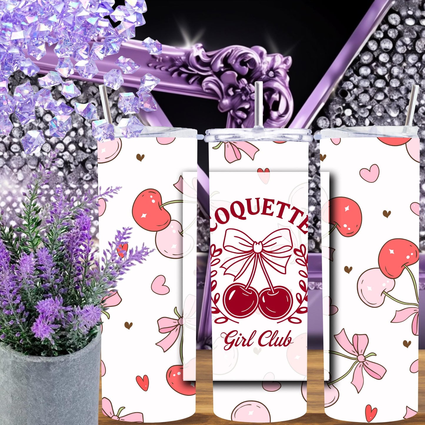 Coquette Girl Club 20oz Tumbler - Cherry & Bow Design - Insulated Stainless Steel