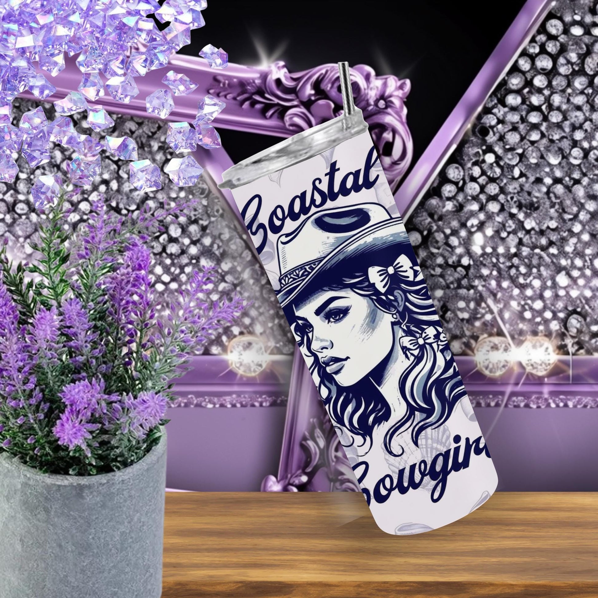 Coastal Cowgirl Tumbler 20 oz - Beachy Western Style Cup with Seashells and Bows