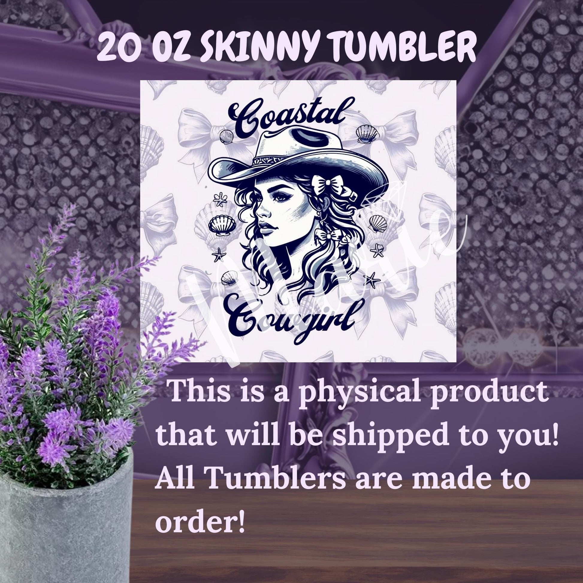 Coastal Cowgirl Tumbler 20 oz - Beachy Western Style Cup with Seashells and Bows