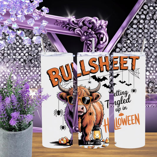 Highland Cow Halloween Tumbler – 20oz Funny Fall Mug – Cute Cow in Costume Cup, Spooky Season Gift, Farmhouse Halloween Tumbler