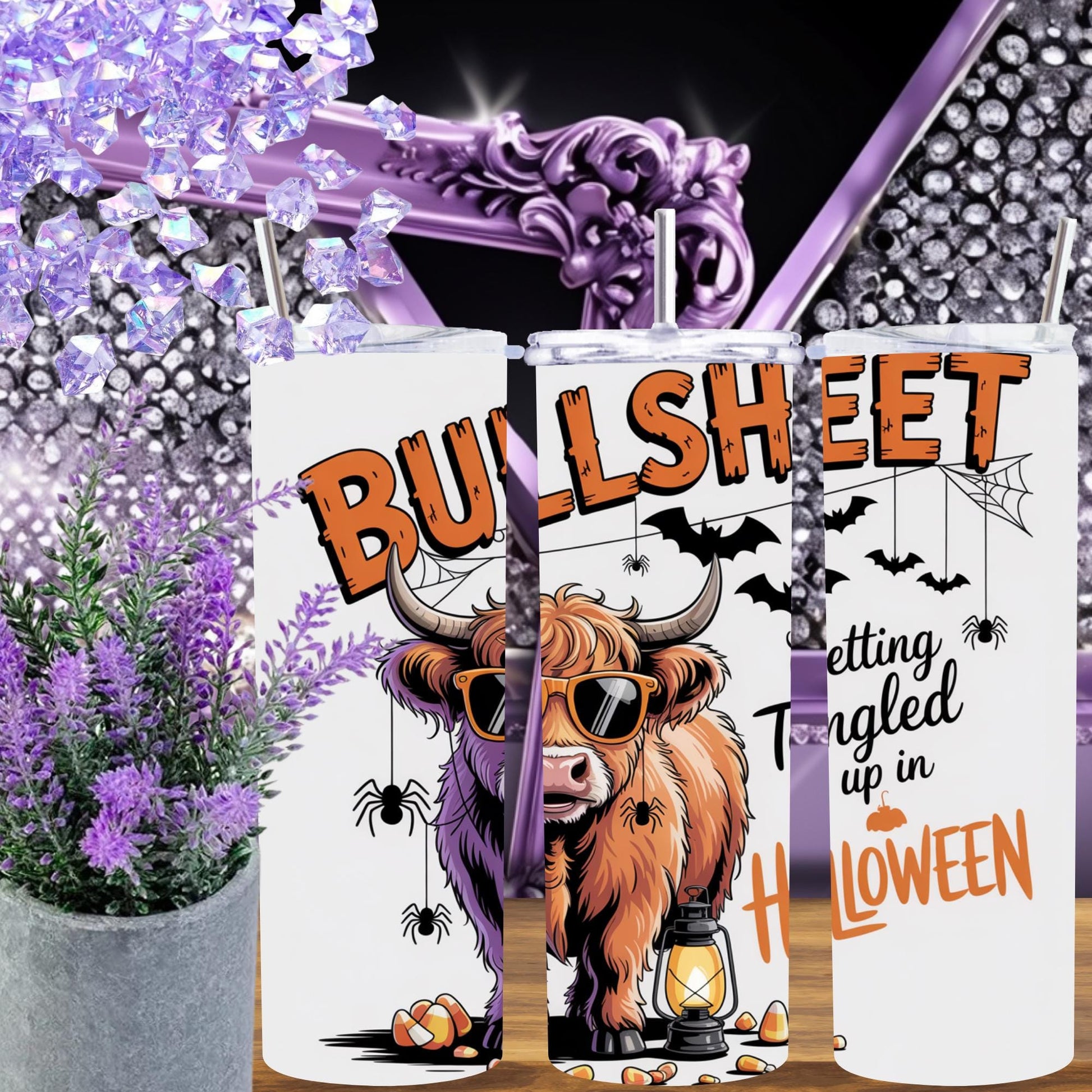 Highland Cow Halloween Tumbler – 20oz Funny Fall Mug – Cute Cow in Costume Cup, Spooky Season Gift, Farmhouse Halloween Tumbler