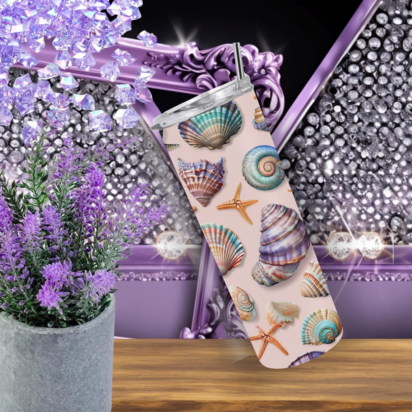 Beautiful Seashell Design 20 oz Stainless Steel Tumbler - Coastal Style Drinkware