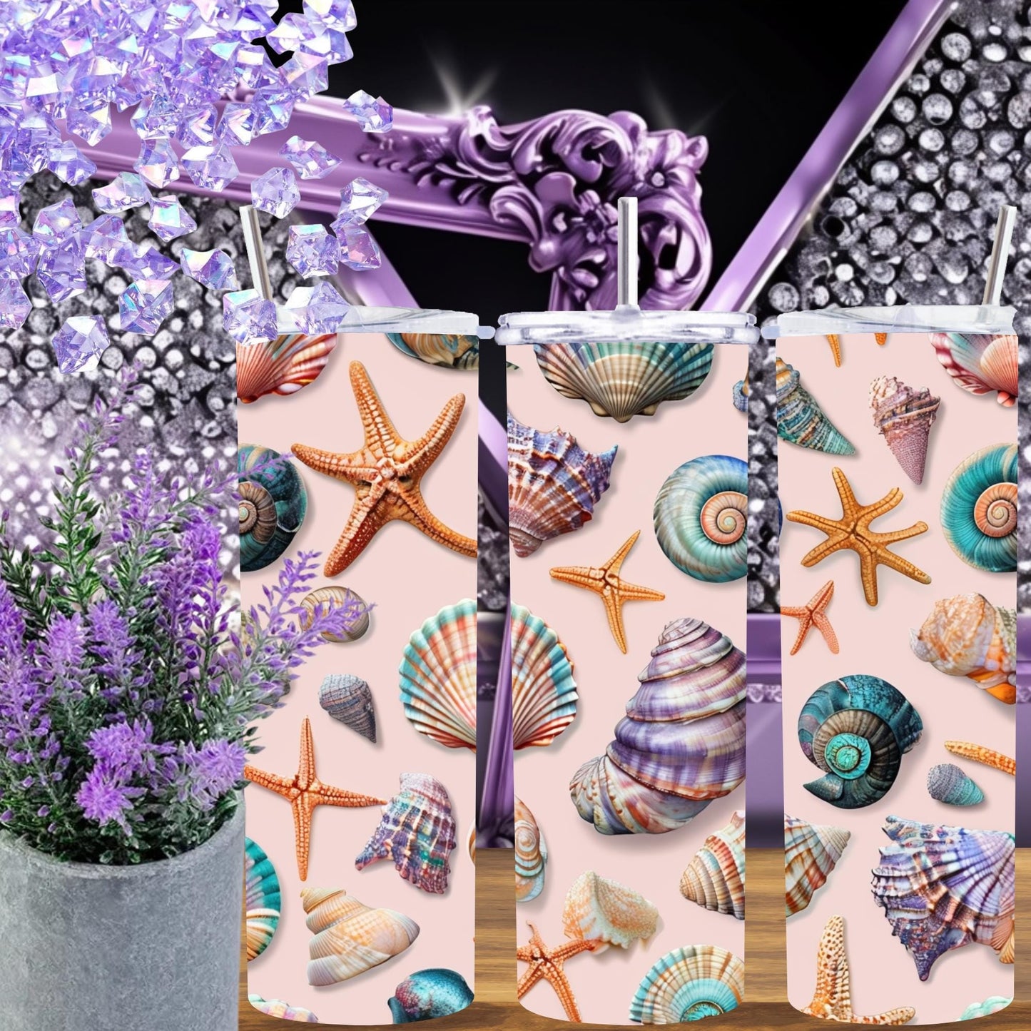 Beautiful Seashell Design 20 oz Stainless Steel Tumbler - Coastal Style Drinkware