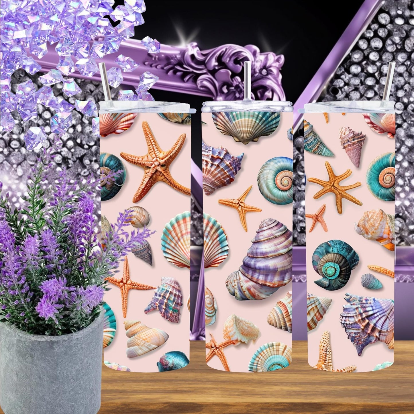 Beautiful Seashell Design 20 oz Stainless Steel Tumbler - Coastal Style Drinkware