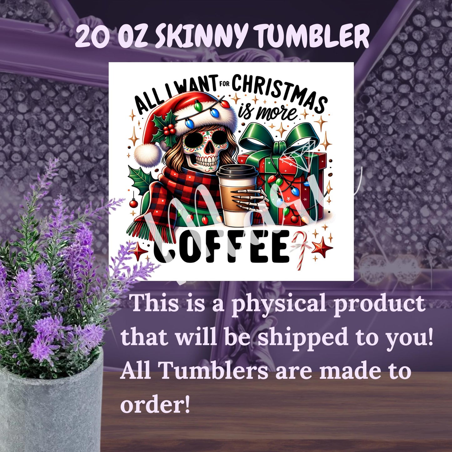 Christmas Coffee Tumbler 20oz – Goth Santa Skull Girl – Funny Holiday Gift for Coffee Lovers – Spooky Christmas Cup