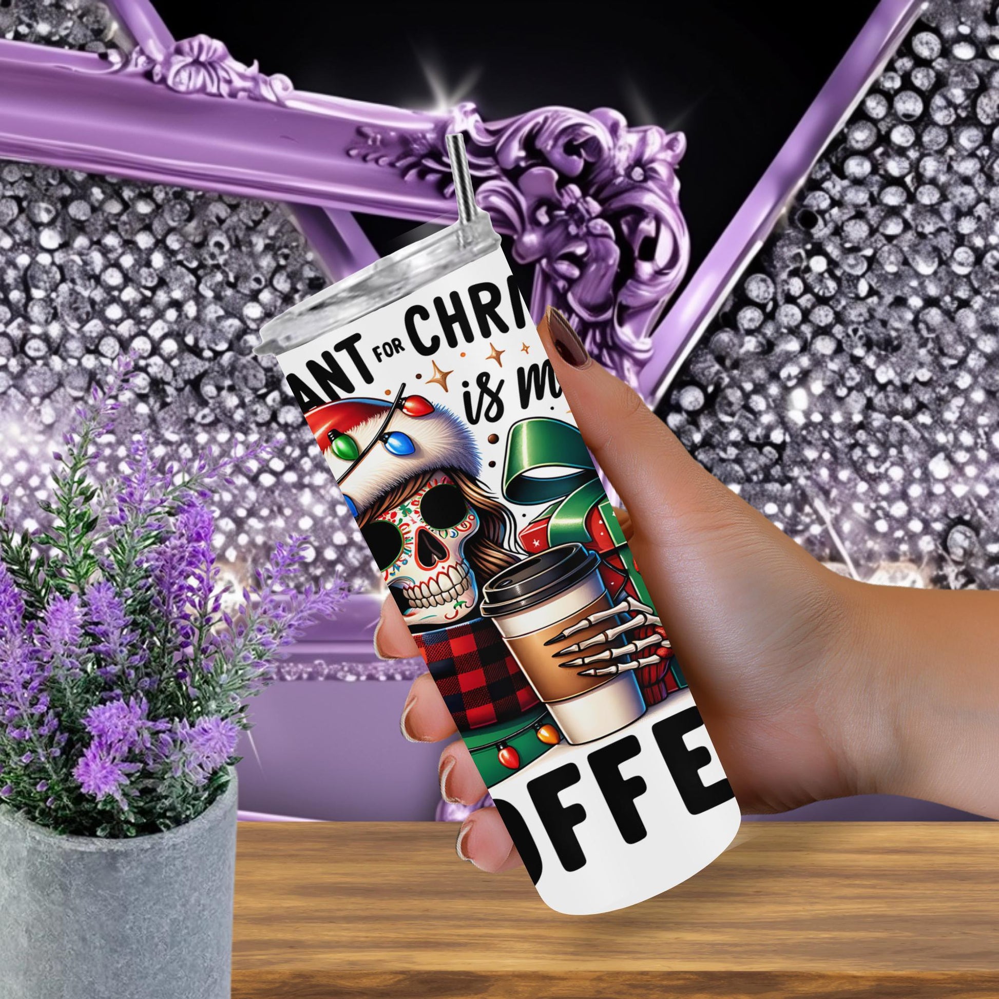 Christmas Coffee Tumbler 20oz – Goth Santa Skull Girl – Funny Holiday Gift for Coffee Lovers – Spooky Christmas Cup