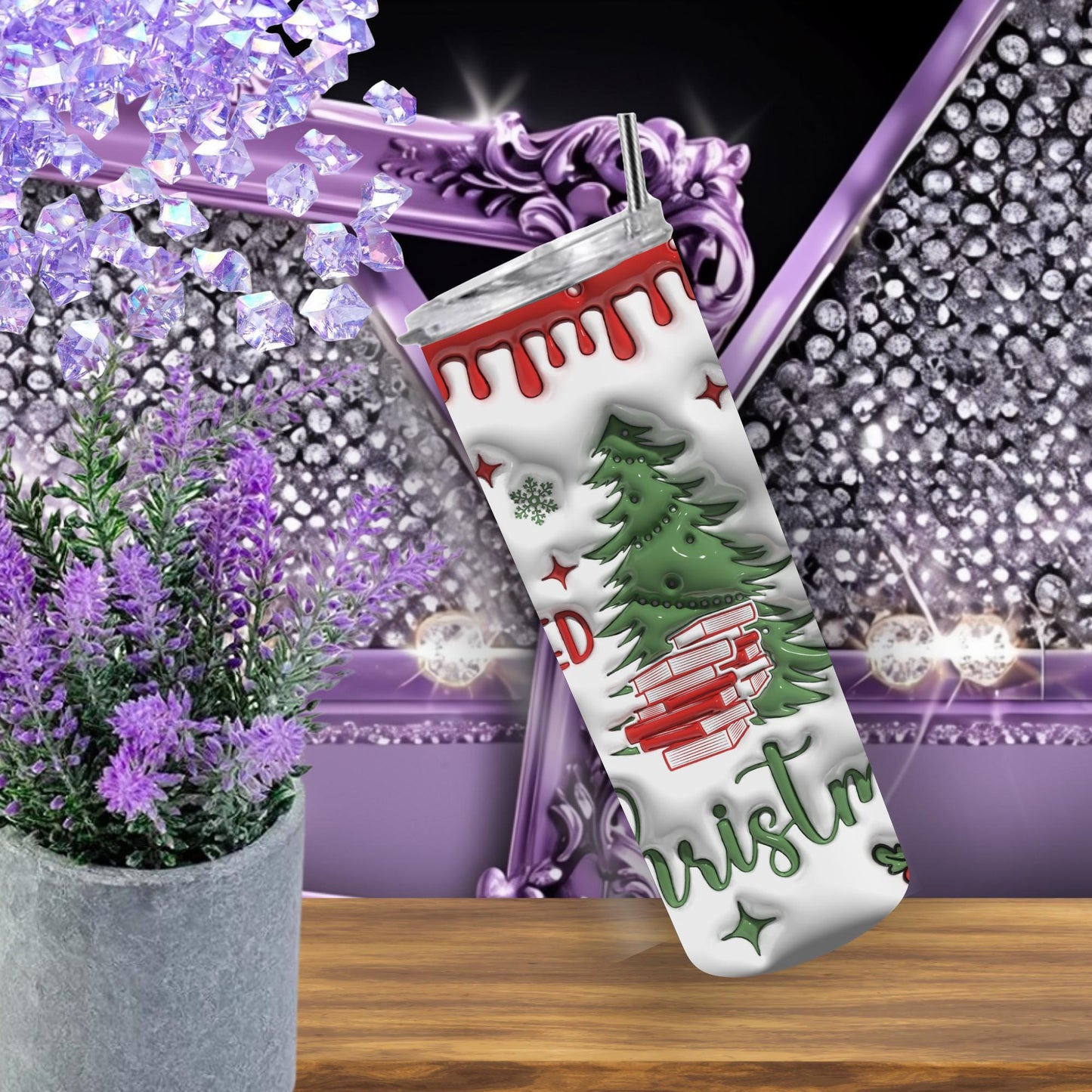 Christmas Book Lover Tumbler – 20oz Skinny Tumbler with Straw – Holiday Bookish Gift – All Booked for Christmas Cup – Candy Cane Mug