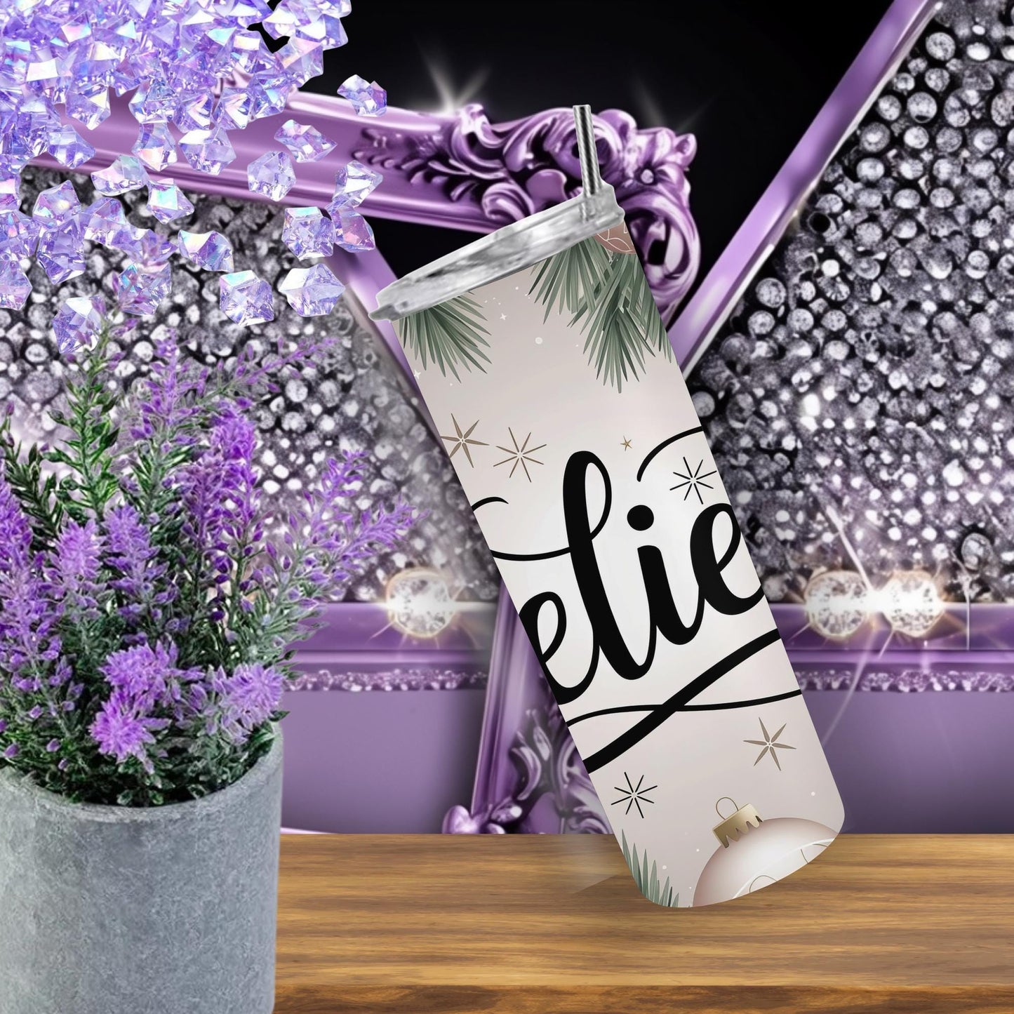 Believe Christmas Tumbler 20 oz Skinny | Holiday Ornament Tumbler with Lid and Straw | Winter Drinkware Gift for Her