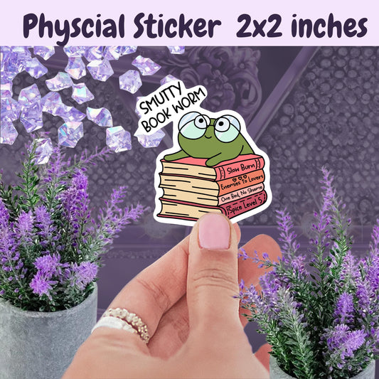 Smutty Book Worm Frog Sticker: Spicy Romance Reader Kindle Decal