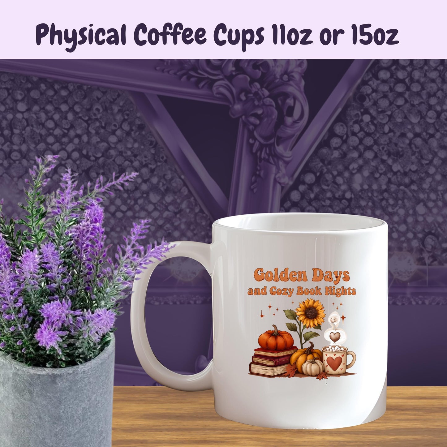 Autumn Reading Mug – Fall Coffee Cup for Book Lovers – Cozy Sunflower Mug – Gift for Readers, Bookish Fall Aesthetic Mug