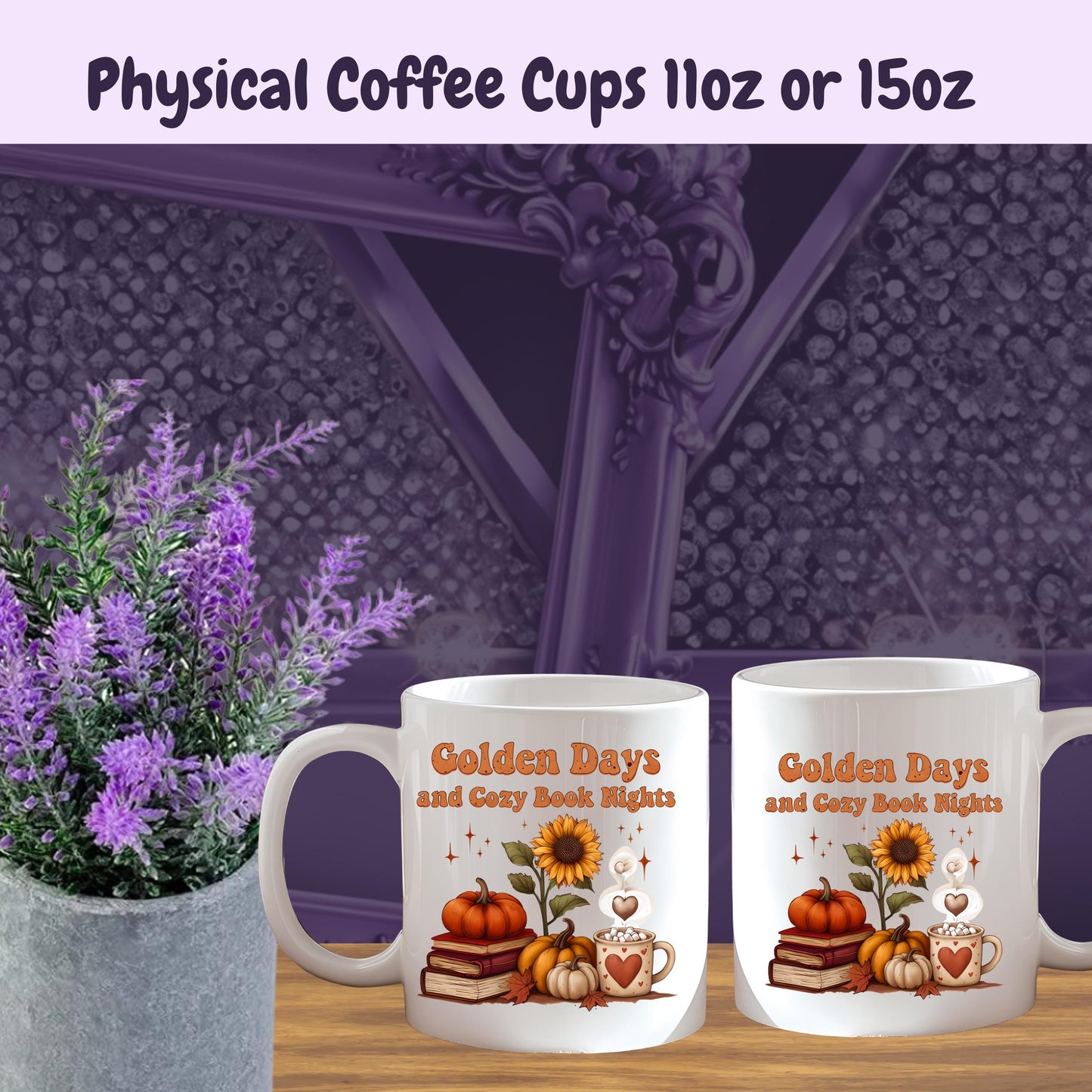Autumn Reading Mug – Fall Coffee Cup for Book Lovers – Cozy Sunflower Mug – Gift for Readers, Bookish Fall Aesthetic Mug