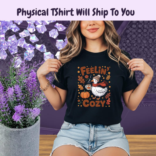 Feelin' Cozy Duck T-Shirt: Vintage Autumn Vibes, Thanksgiving Tee