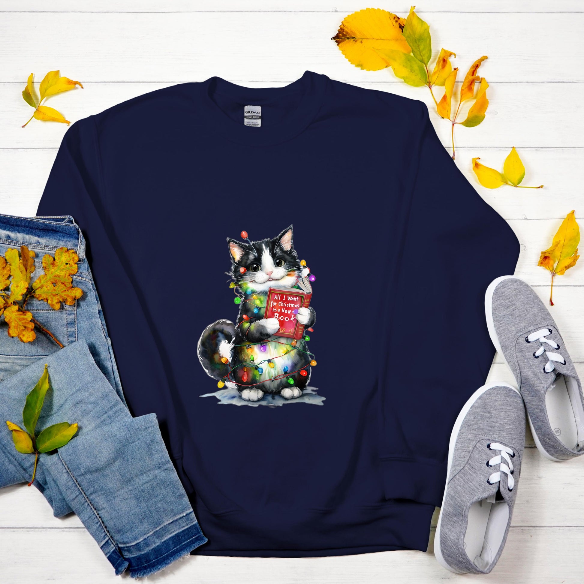 Bookworm Cat Christmas Sweatshirt: Funny Holiday Sweater
