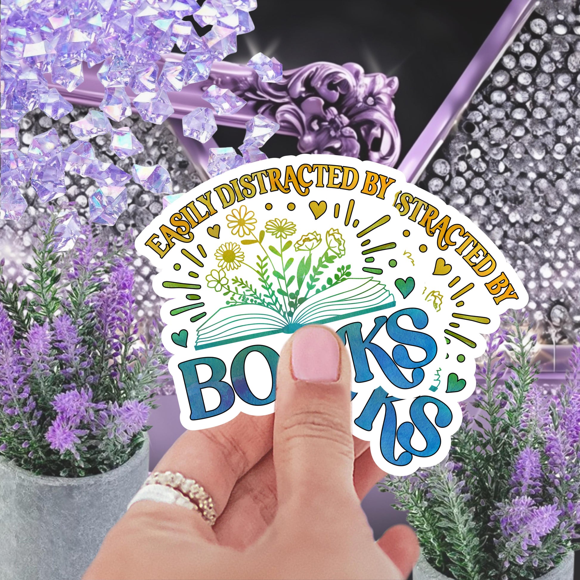 Book Lover Sticker: Easily Distracted by Books, Water-Resistant Vinyl Decal