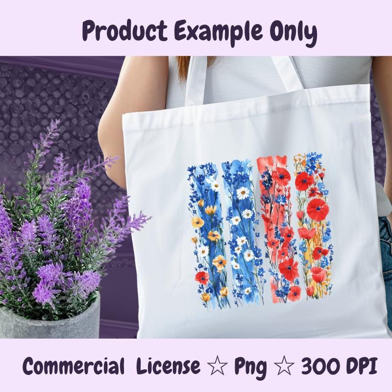 Wildflower Brushstroke PNG | Watercolor Floral Strips Clipart | Red Blue Boho Flowers Sublimation | 300 DPI Instant Download