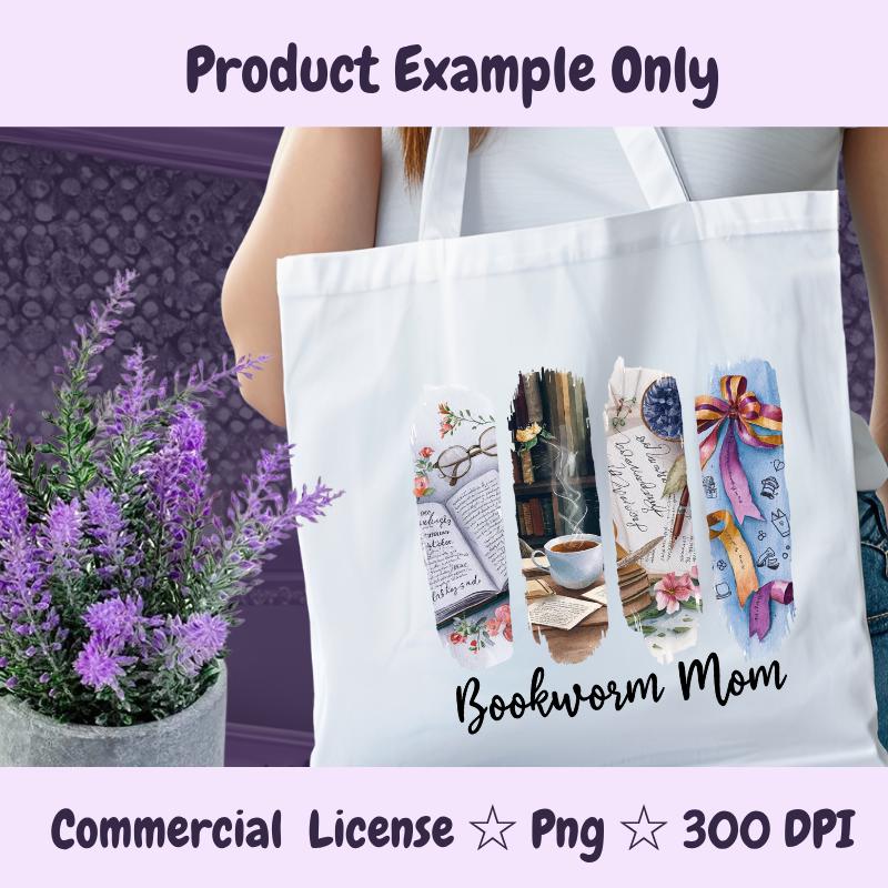 Bookworm Mom PNG | Book Lover Brushstroke Sublimation Design | Reading Mom Clipart | 300 DPI Digital Download for Totes & Gifts