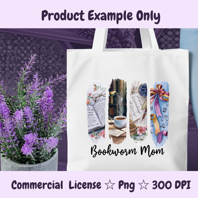 Bookworm Mom PNG | Book Lover Brushstroke Sublimation Design | Reading Mom Clipart | 300 DPI Digital Download for Totes & Gifts